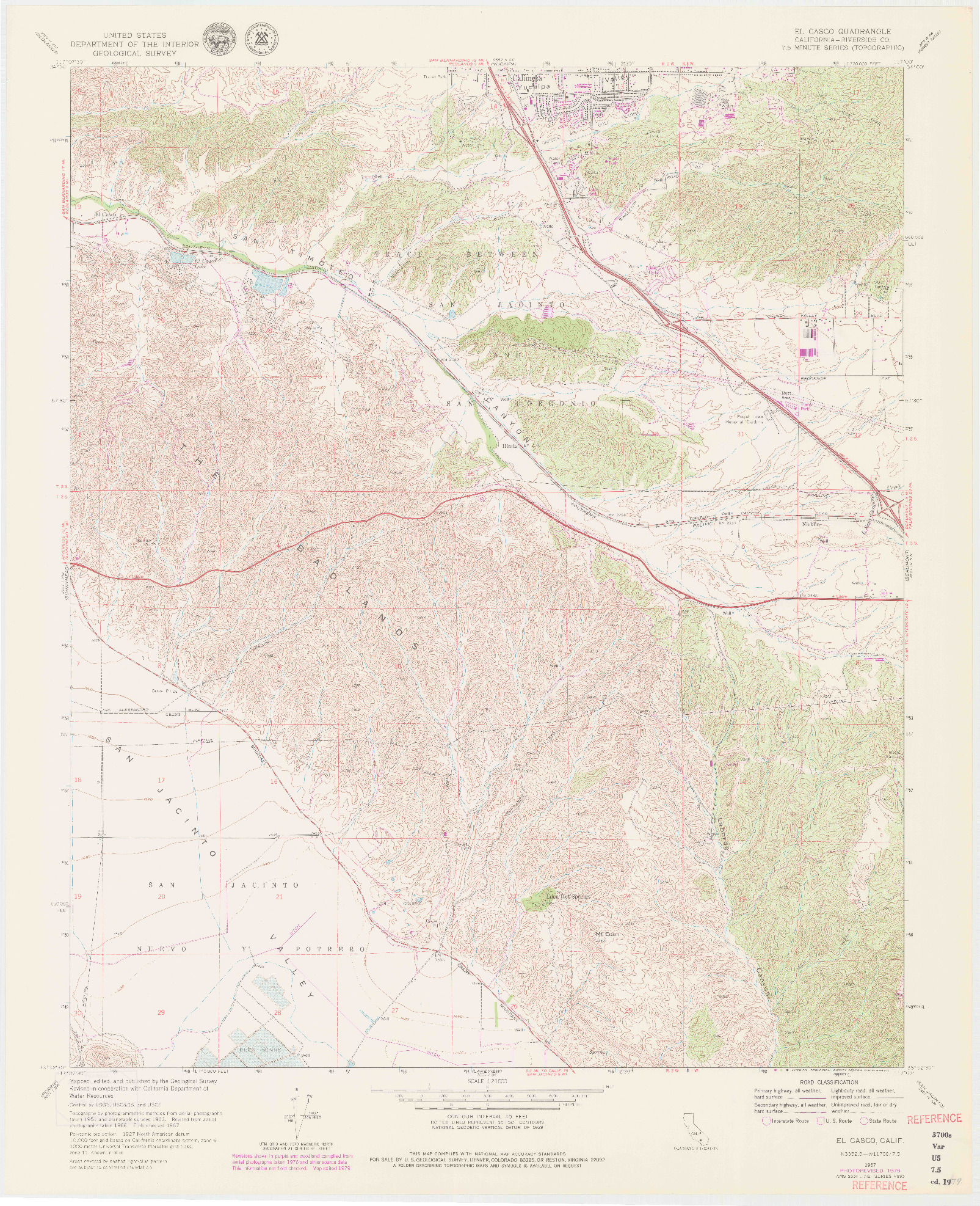 USGS 1:24000-SCALE QUADRANGLE FOR EL CASCO, CA 1967