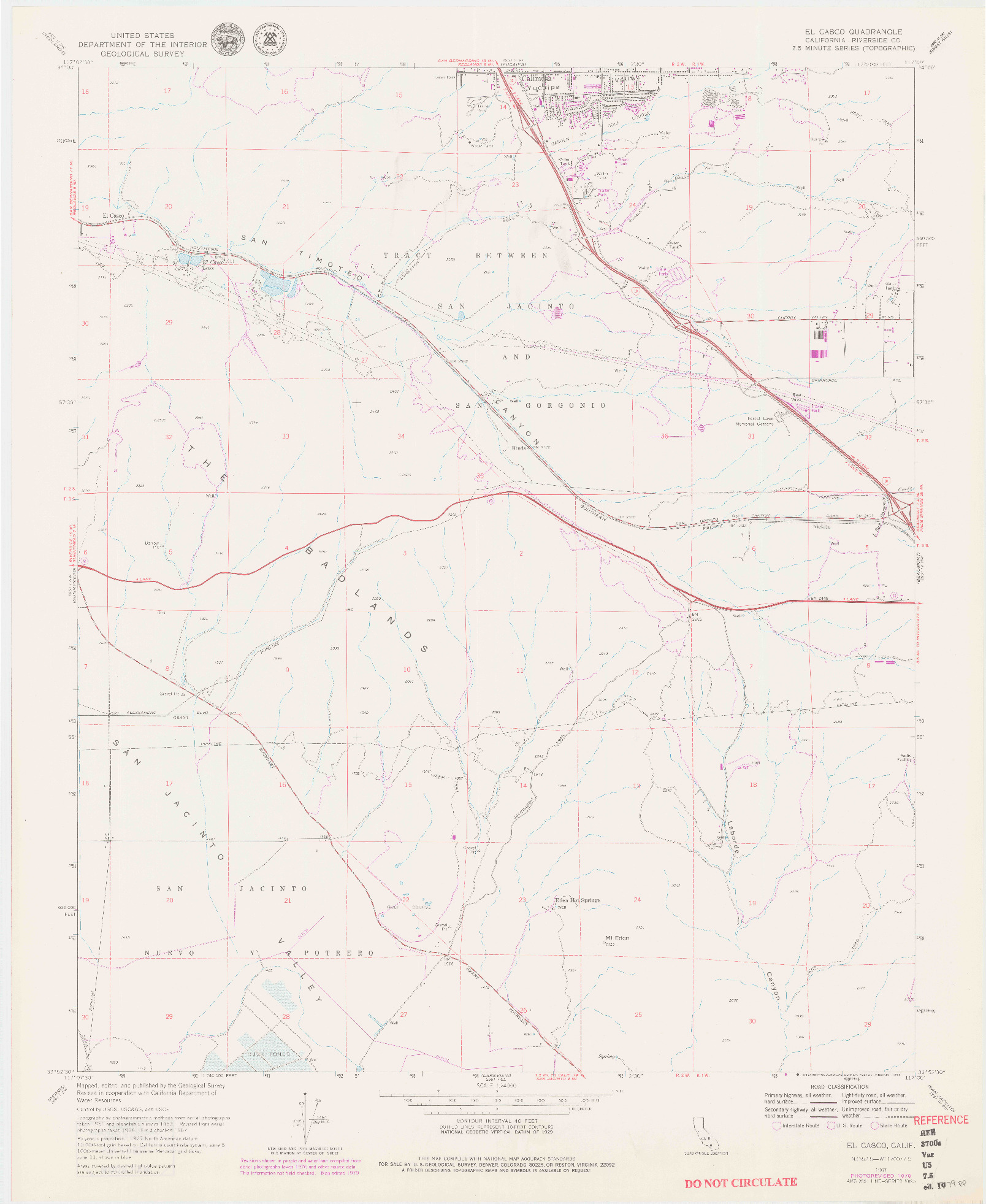 USGS 1:24000-SCALE QUADRANGLE FOR EL CASCO, CA 1967