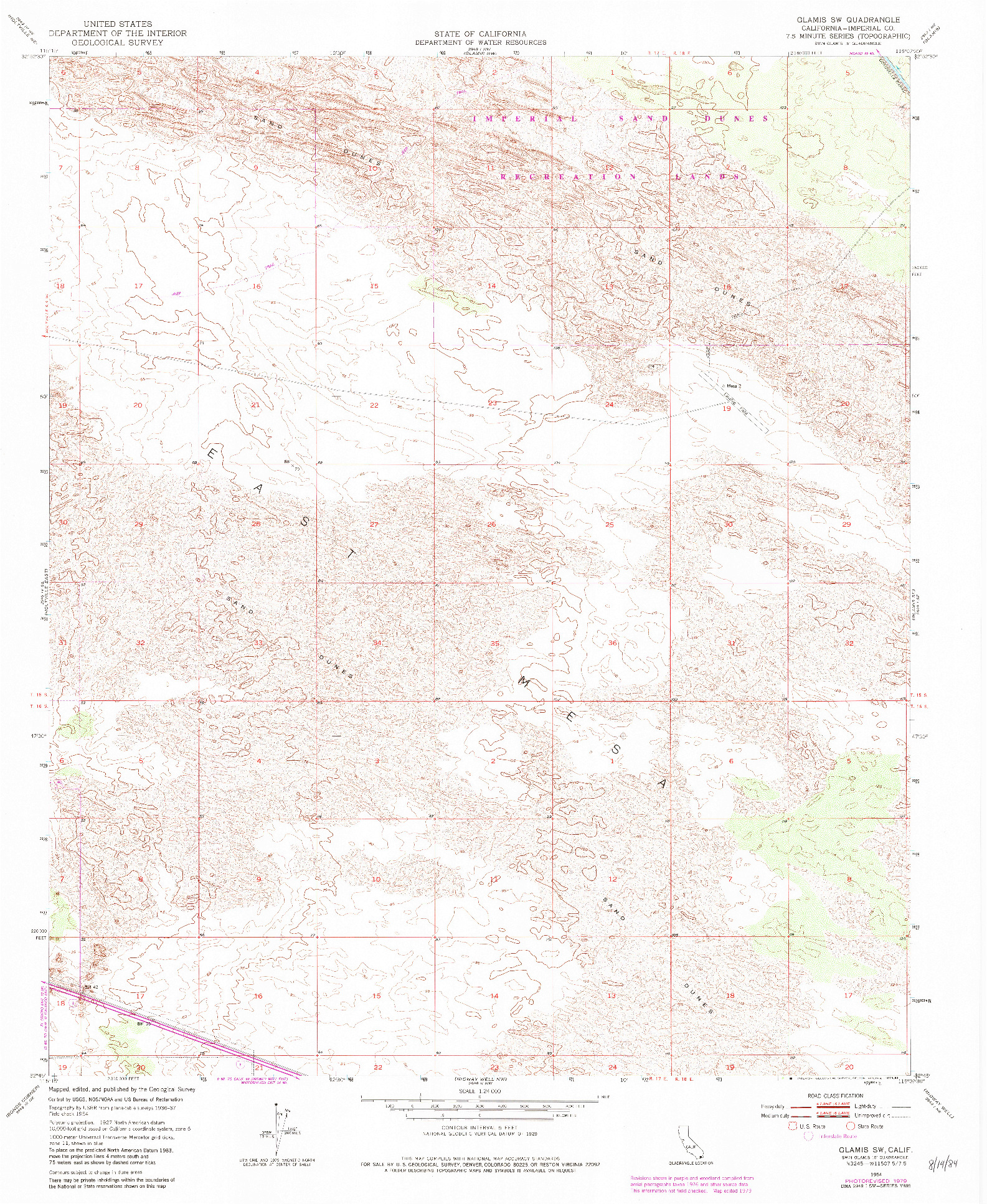 USGS 1:24000-SCALE QUADRANGLE FOR GLAMIS SW, CA 1954