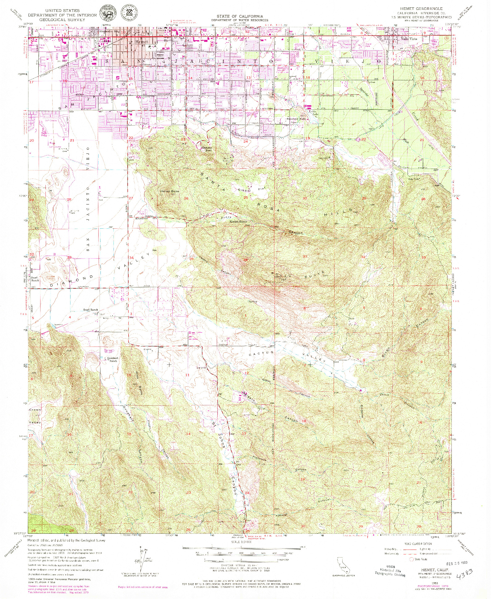 USGS 1:24000-SCALE QUADRANGLE FOR HEMET, CA 1953