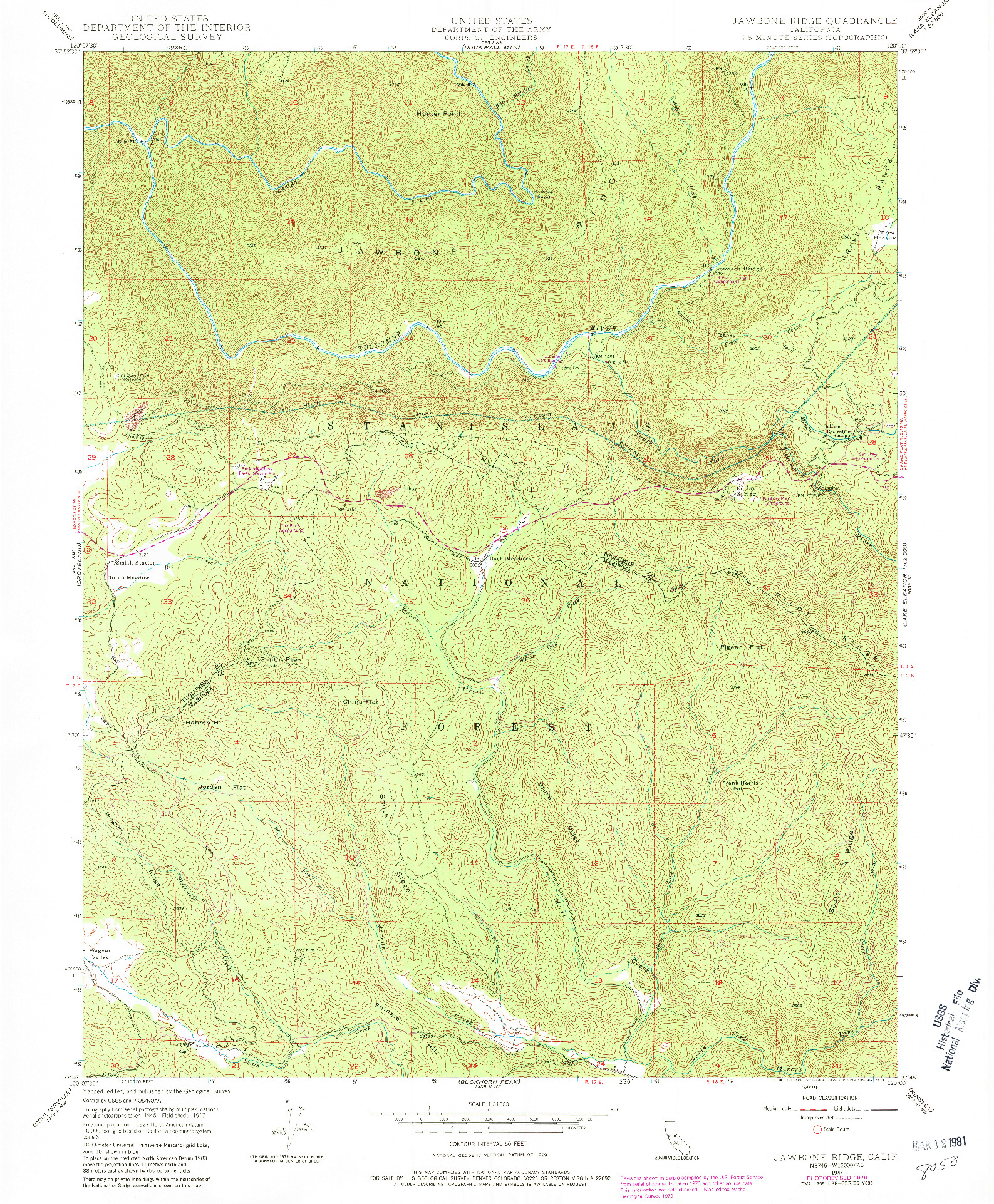 USGS 1:24000-SCALE QUADRANGLE FOR JAWBONE RIDGE, CA 1947