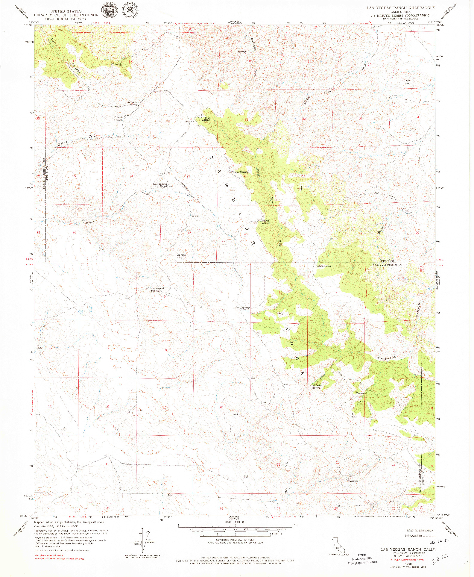 USGS 1:24000-SCALE QUADRANGLE FOR LAS YEGUAS RANCH, CA 1959