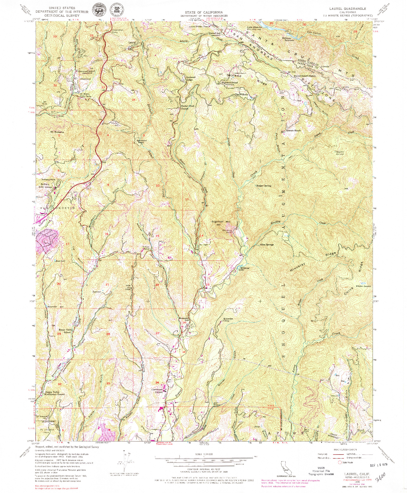 USGS 1:24000-SCALE QUADRANGLE FOR LAUREL, CA 1955