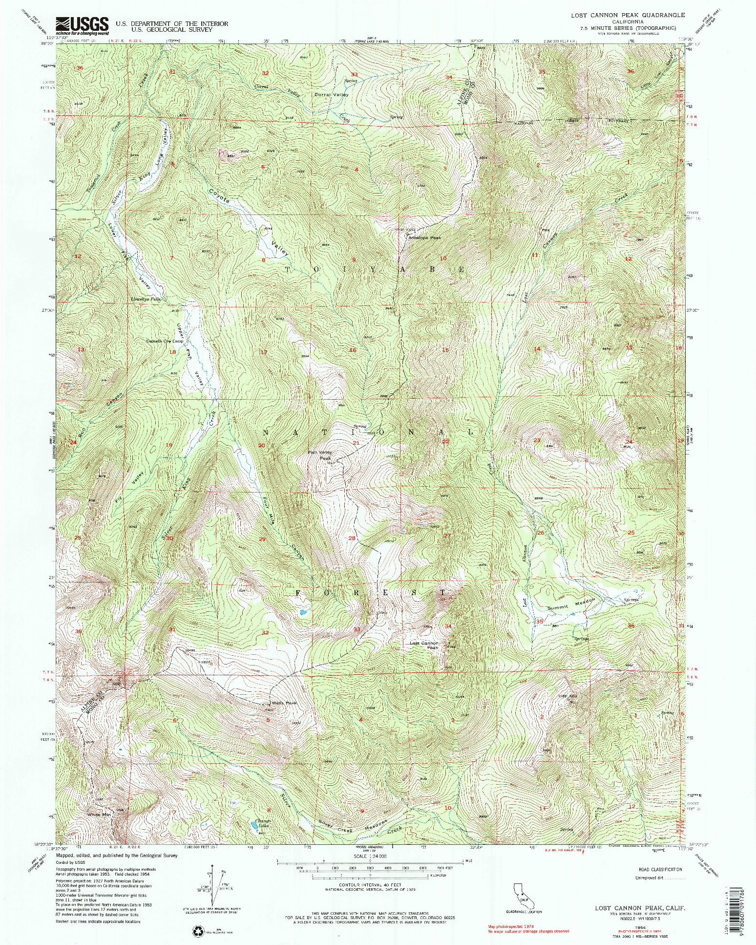 USGS 1:24000-SCALE QUADRANGLE FOR LOST CANNON PEAK, CA 1954