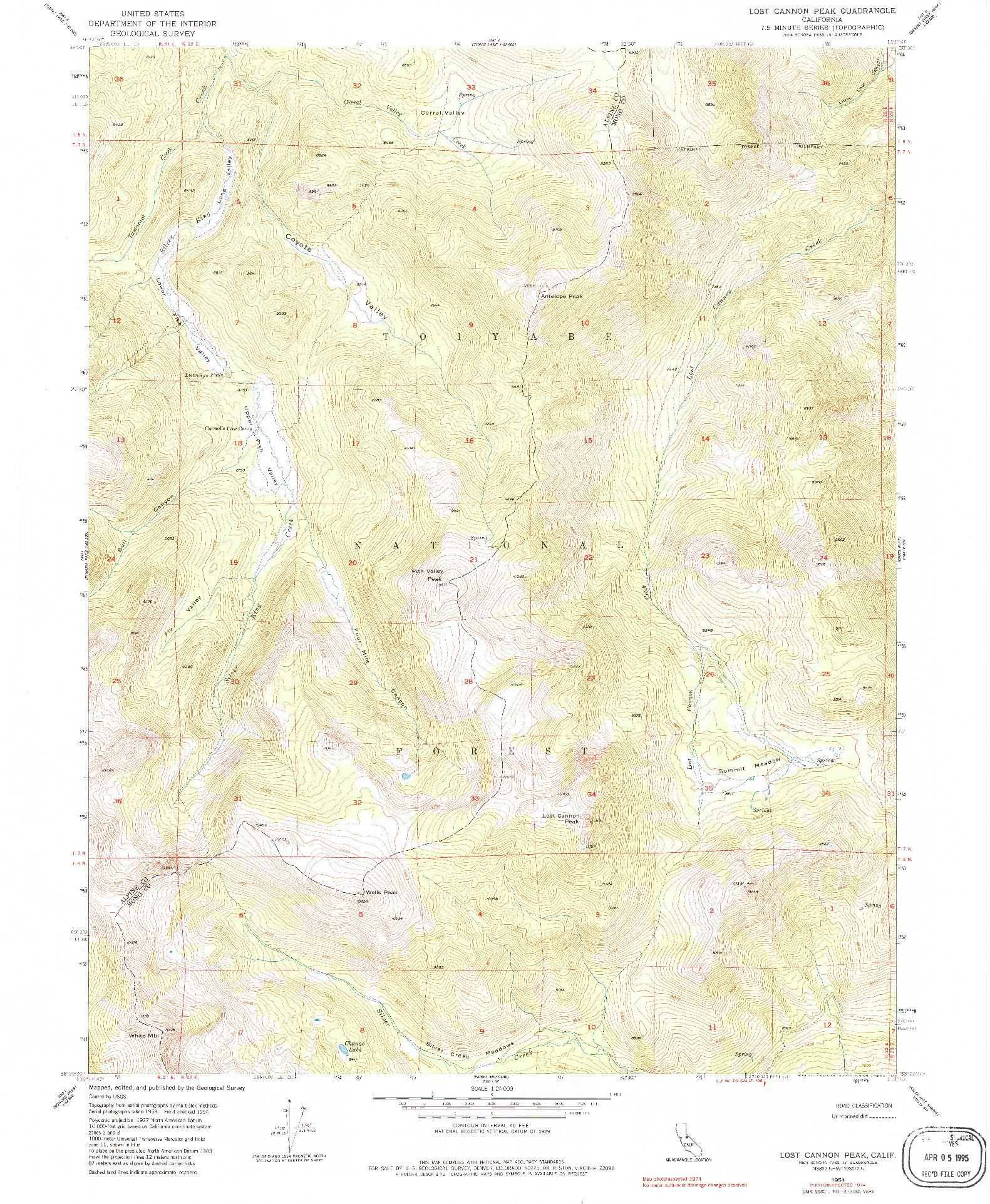 USGS 1:24000-SCALE QUADRANGLE FOR LOST CANNON PEAK, CA 1954