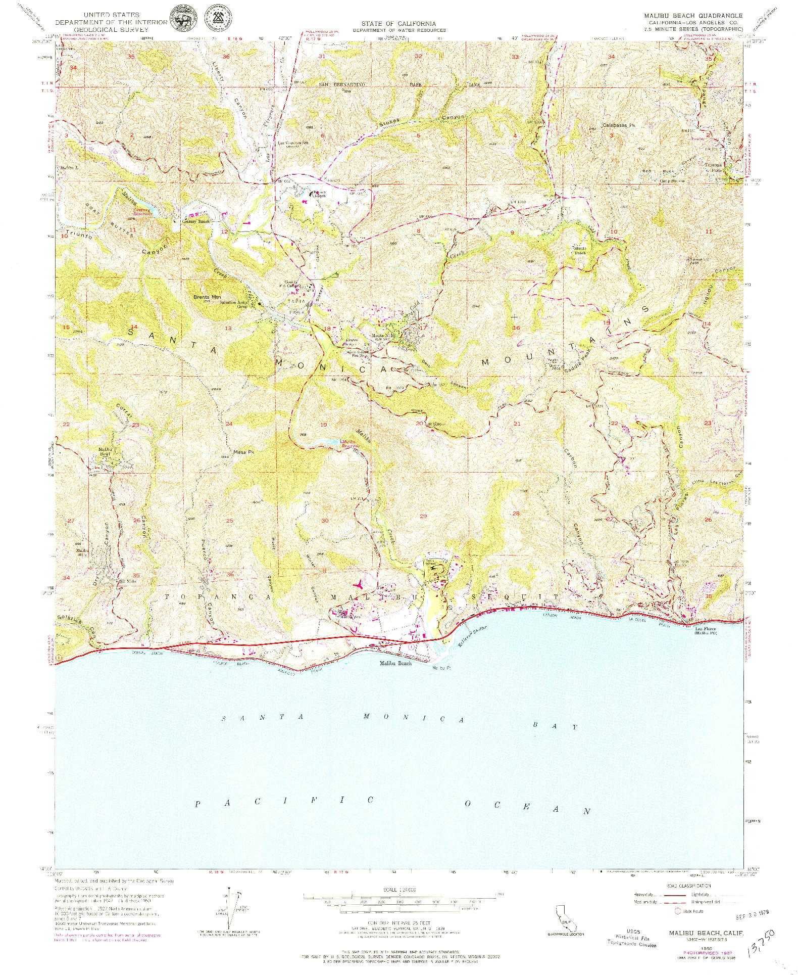 USGS 1:24000-SCALE QUADRANGLE FOR MALIBU BEACH, CA 1950