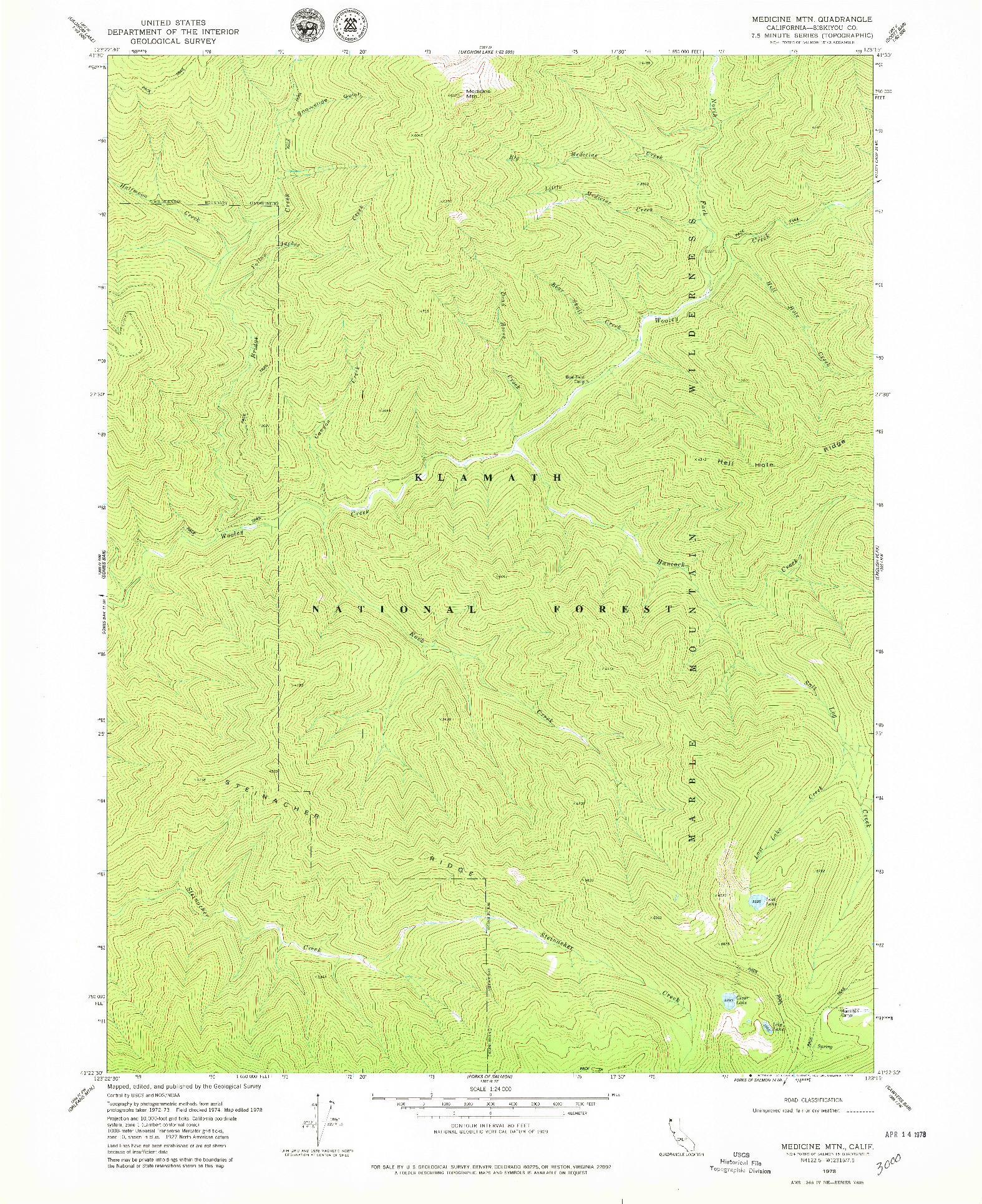 USGS 1:24000-SCALE QUADRANGLE FOR MEDICINE MTN, CA 1978