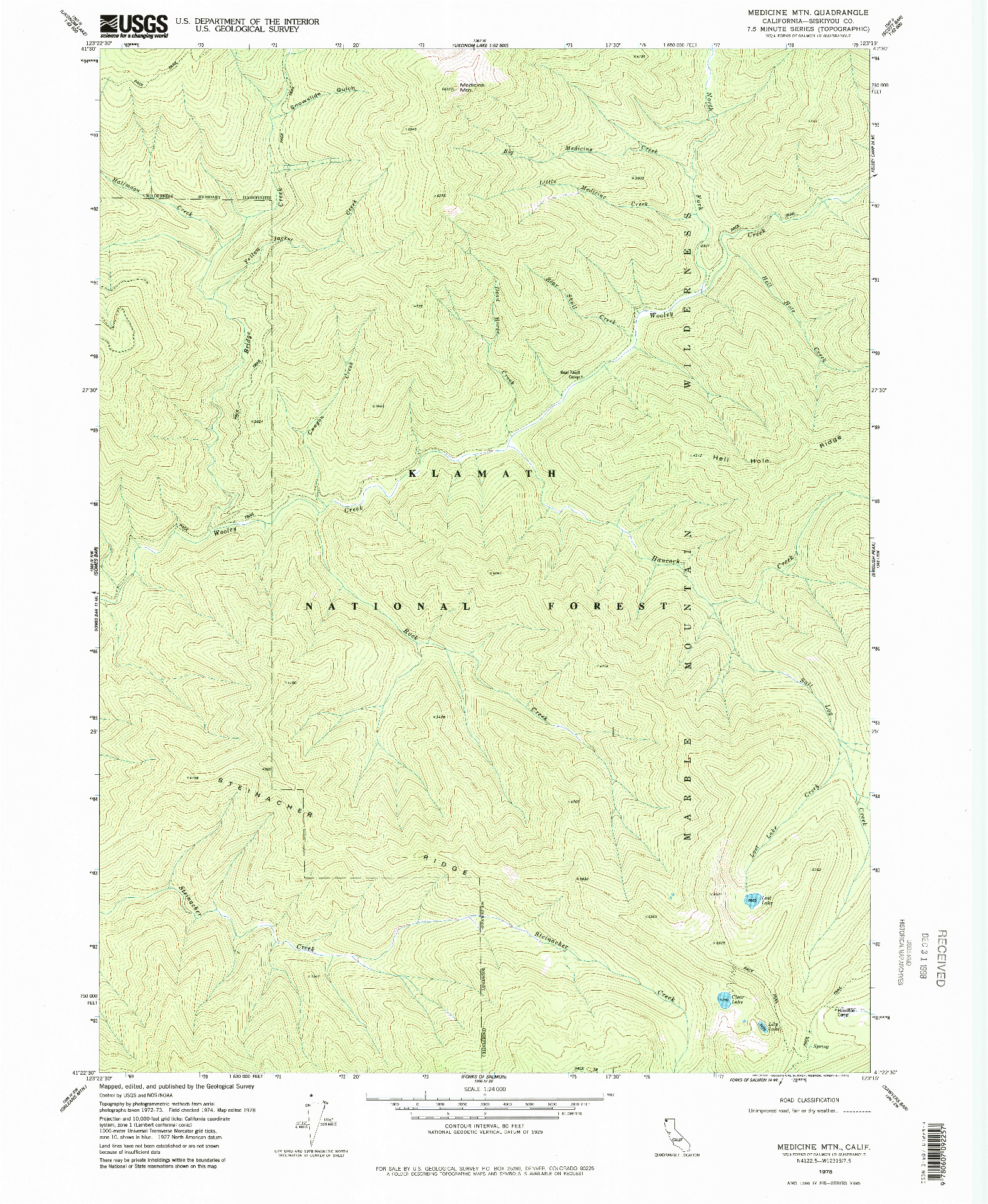 USGS 1:24000-SCALE QUADRANGLE FOR MEDICINE MTN, CA 1978