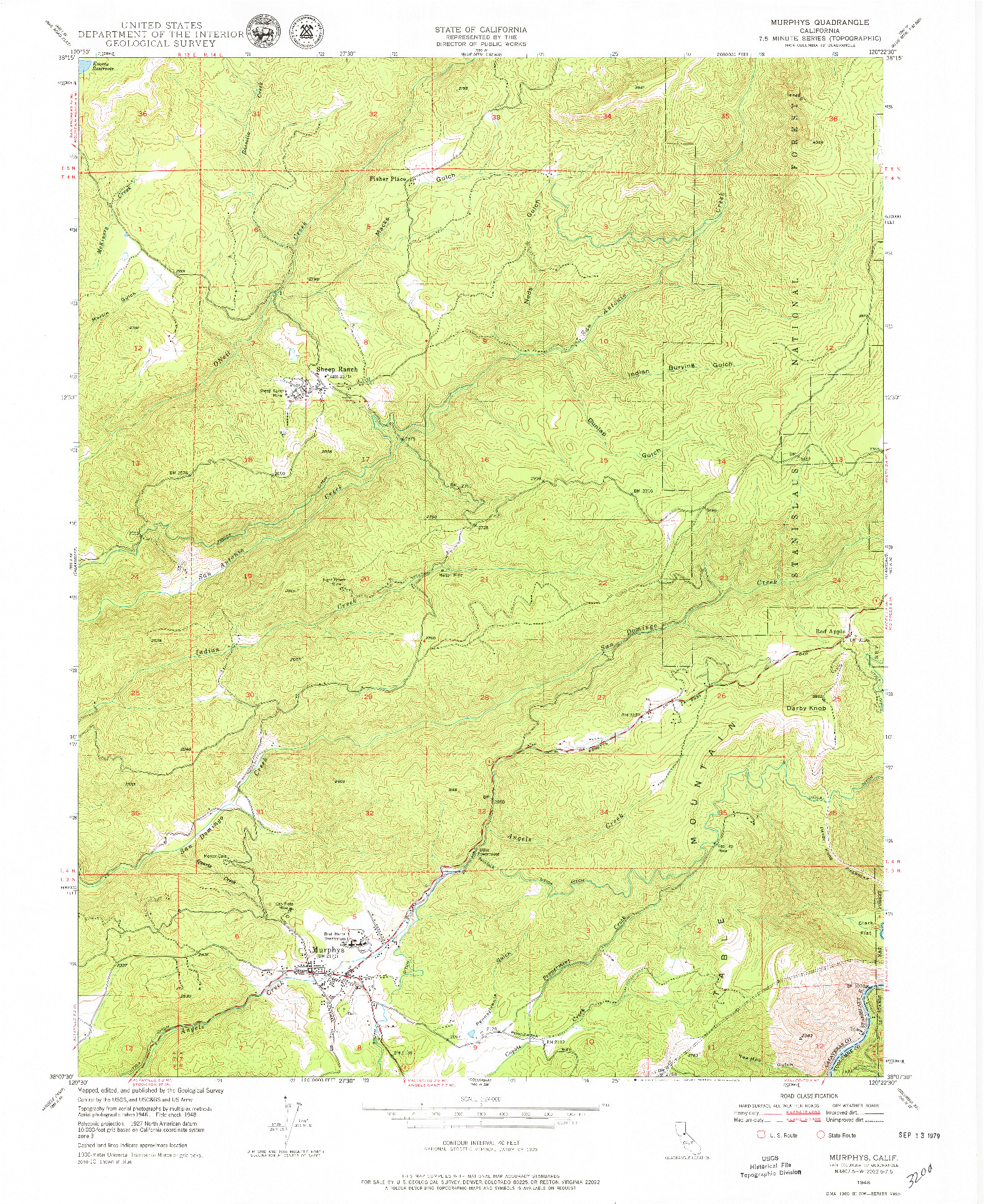 USGS 1:24000-SCALE QUADRANGLE FOR MURPHYS, CA 1948
