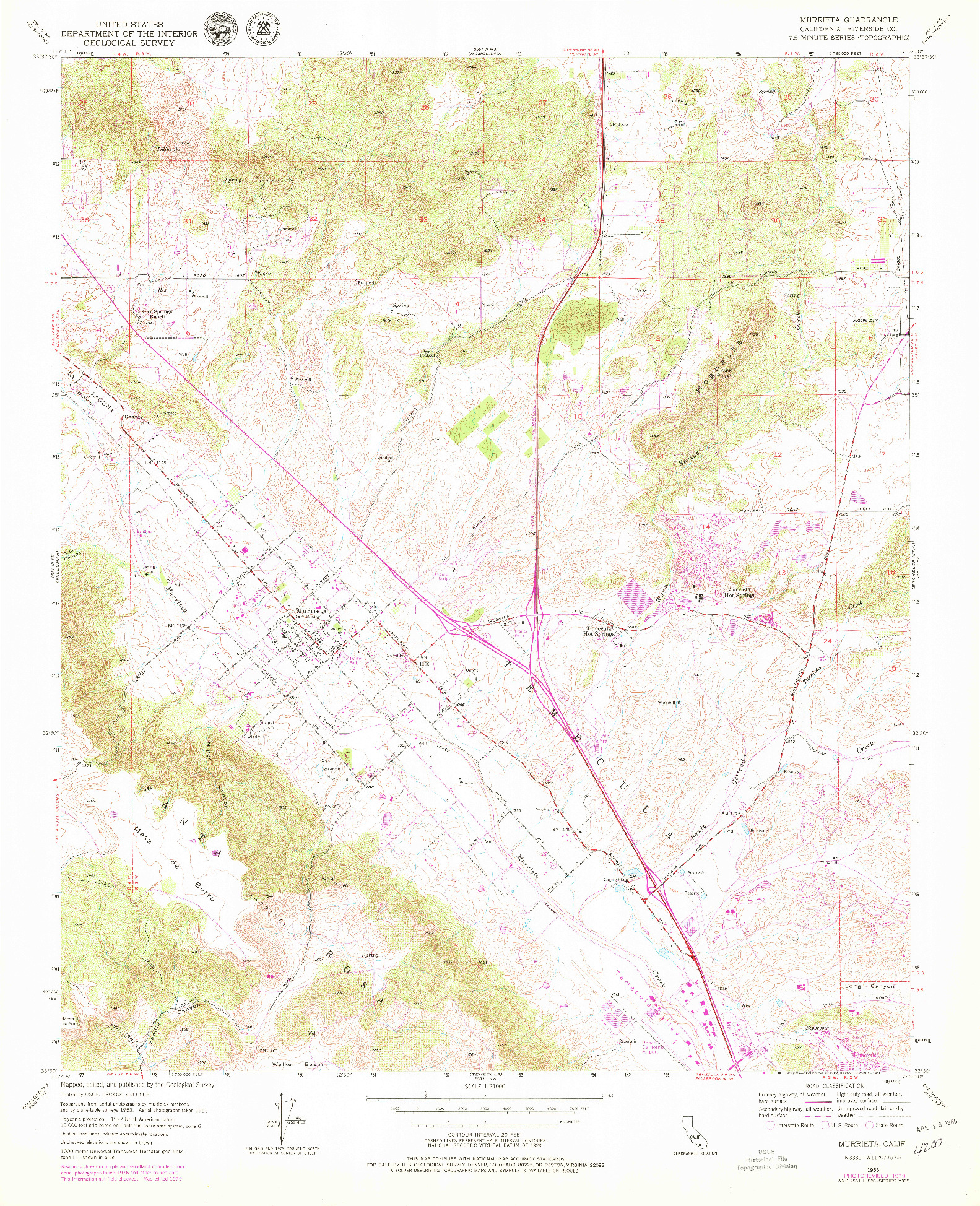 USGS 1:24000-SCALE QUADRANGLE FOR MURRIETA, CA 1953