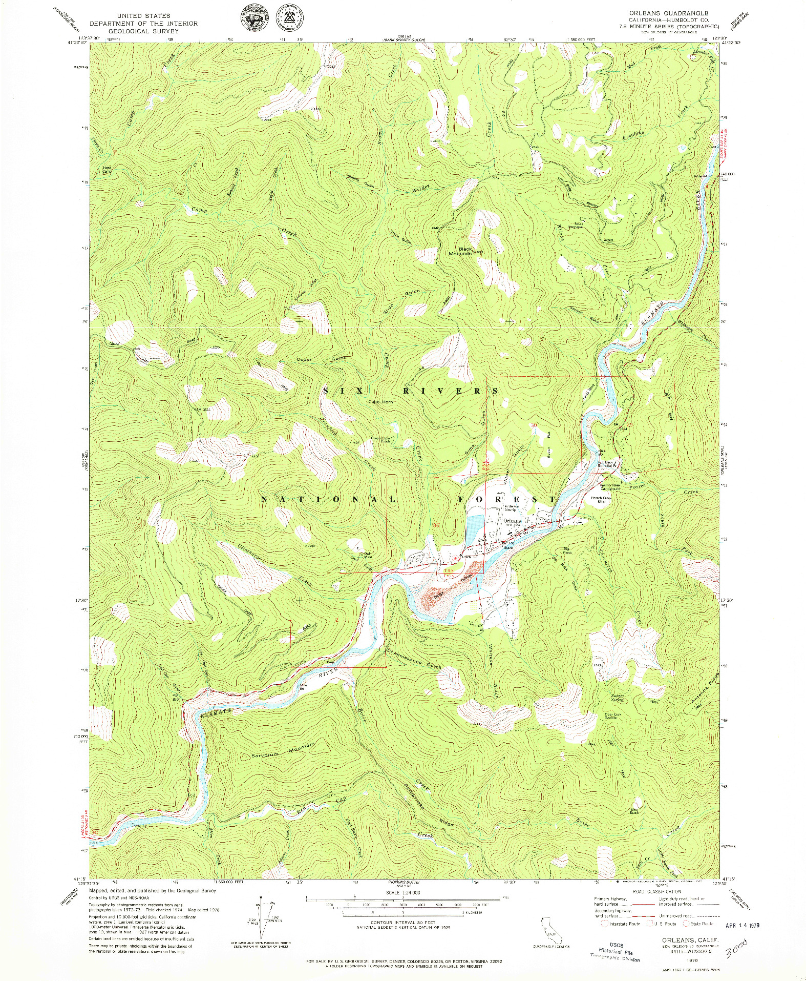 USGS 1:24000-SCALE QUADRANGLE FOR ORLEANS, CA 1978