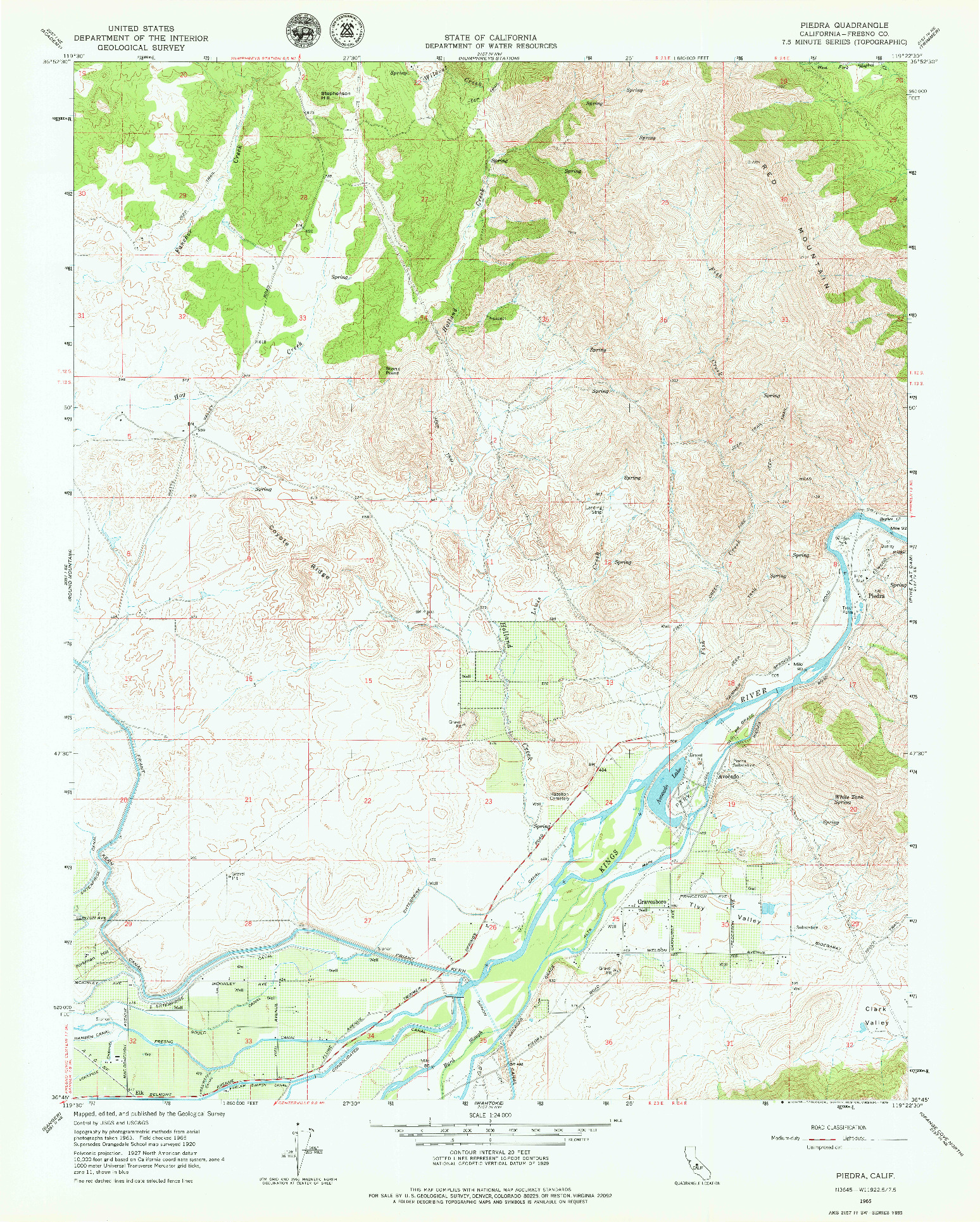USGS 1:24000-SCALE QUADRANGLE FOR PIEDRA, CA 1965