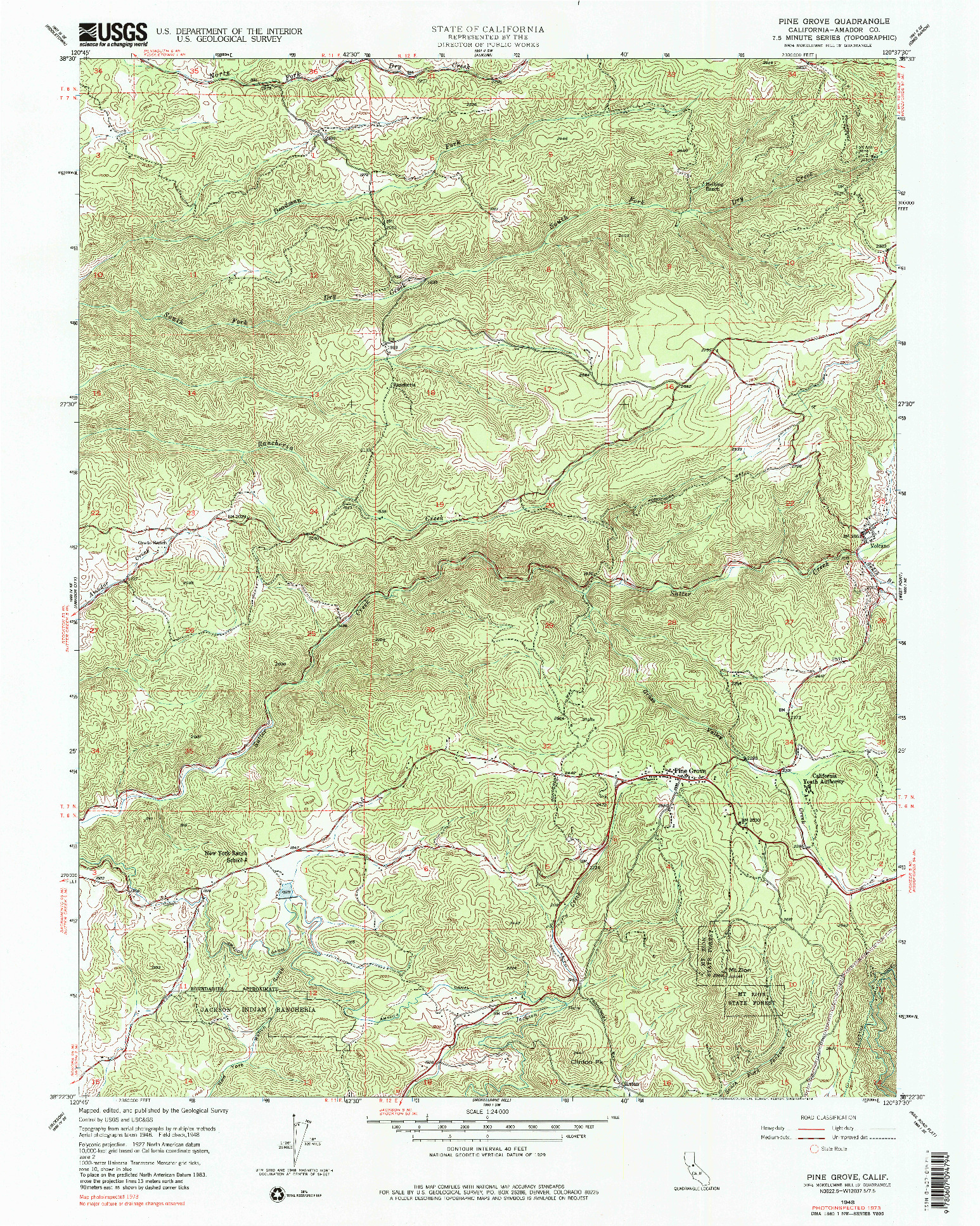 USGS 1:24000-SCALE QUADRANGLE FOR PINE GROVE, CA 1948