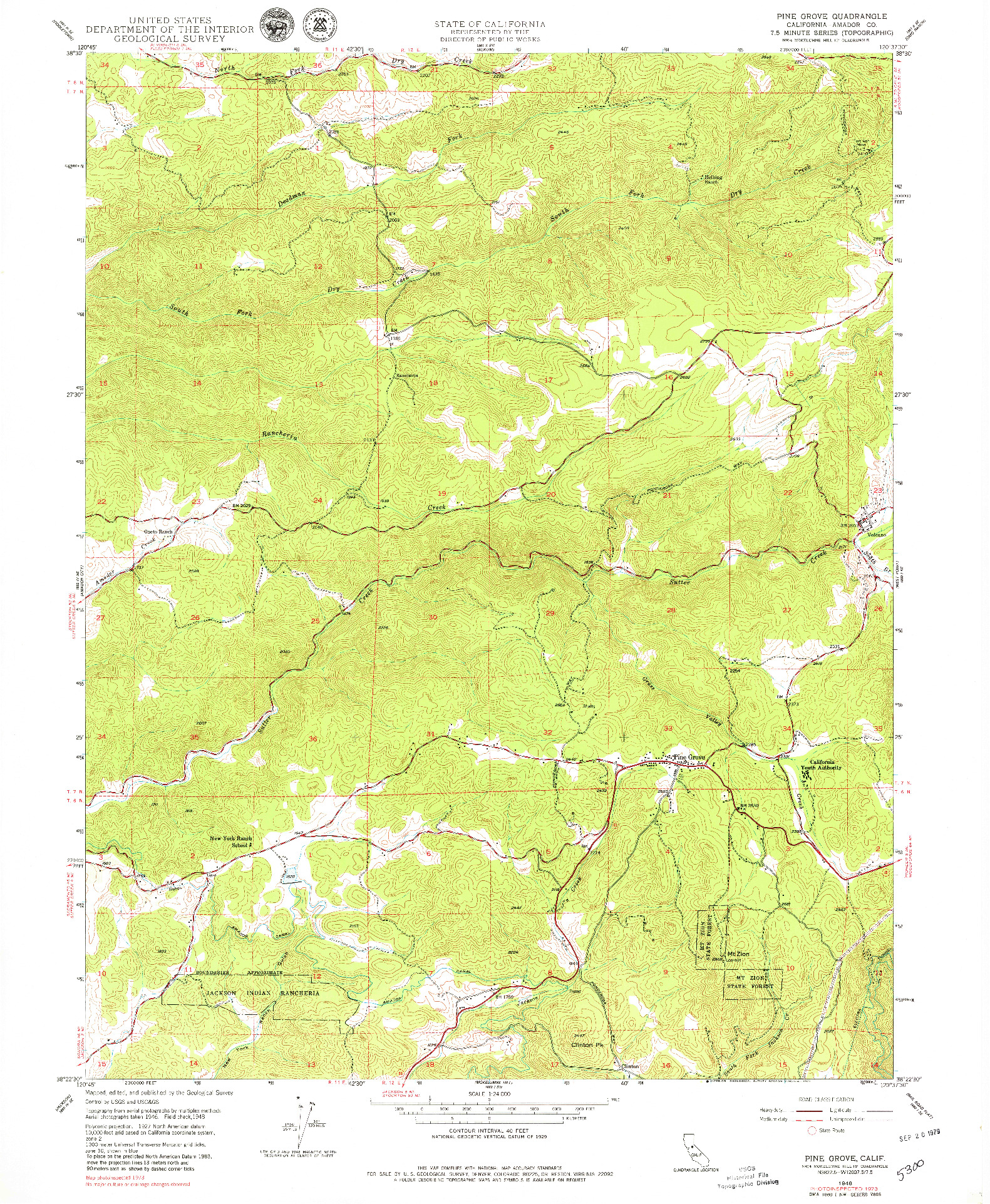 USGS 1:24000-SCALE QUADRANGLE FOR PINE GROVE, CA 1948