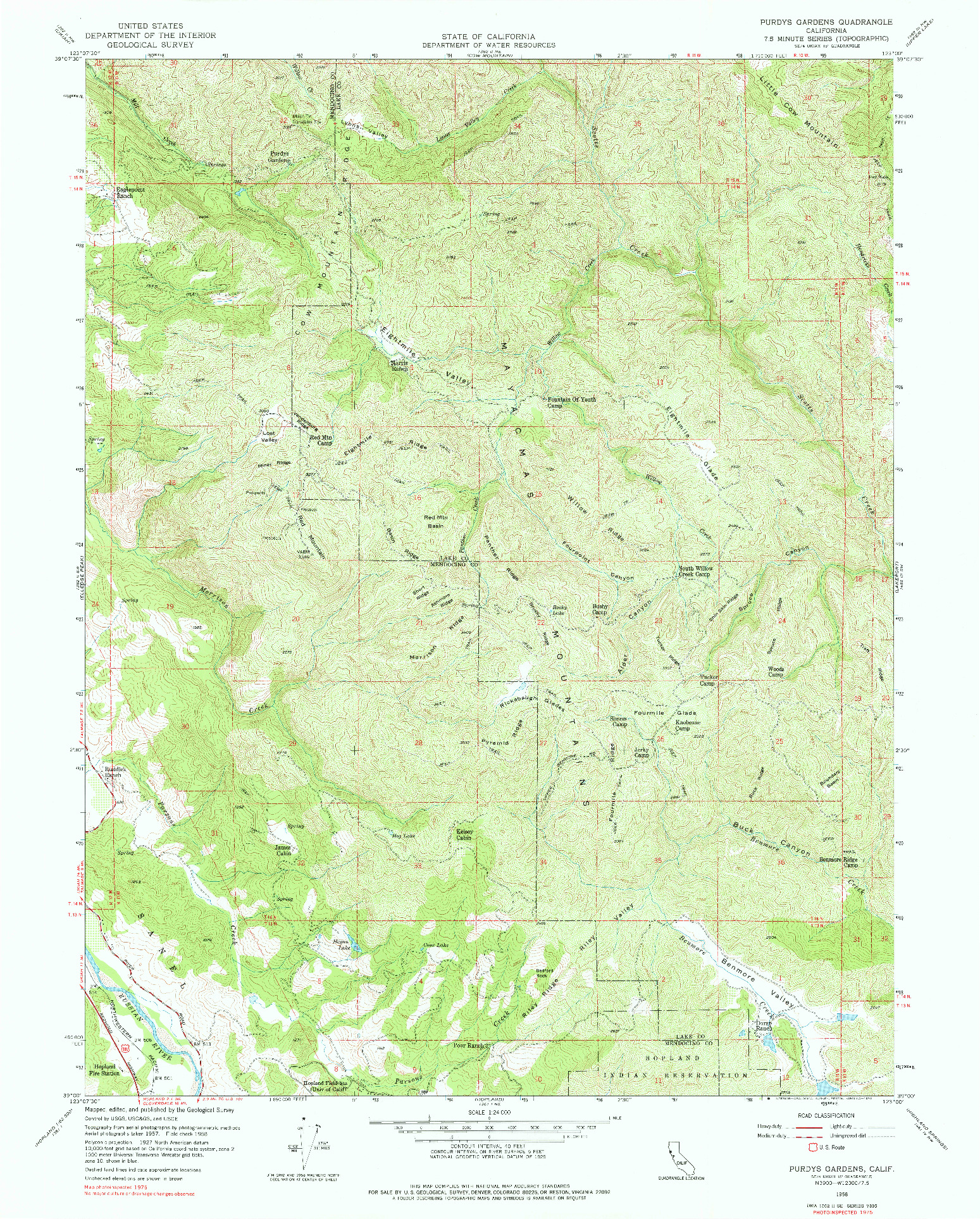 USGS 1:24000-SCALE QUADRANGLE FOR PURDYS GARDENS, CA 1958