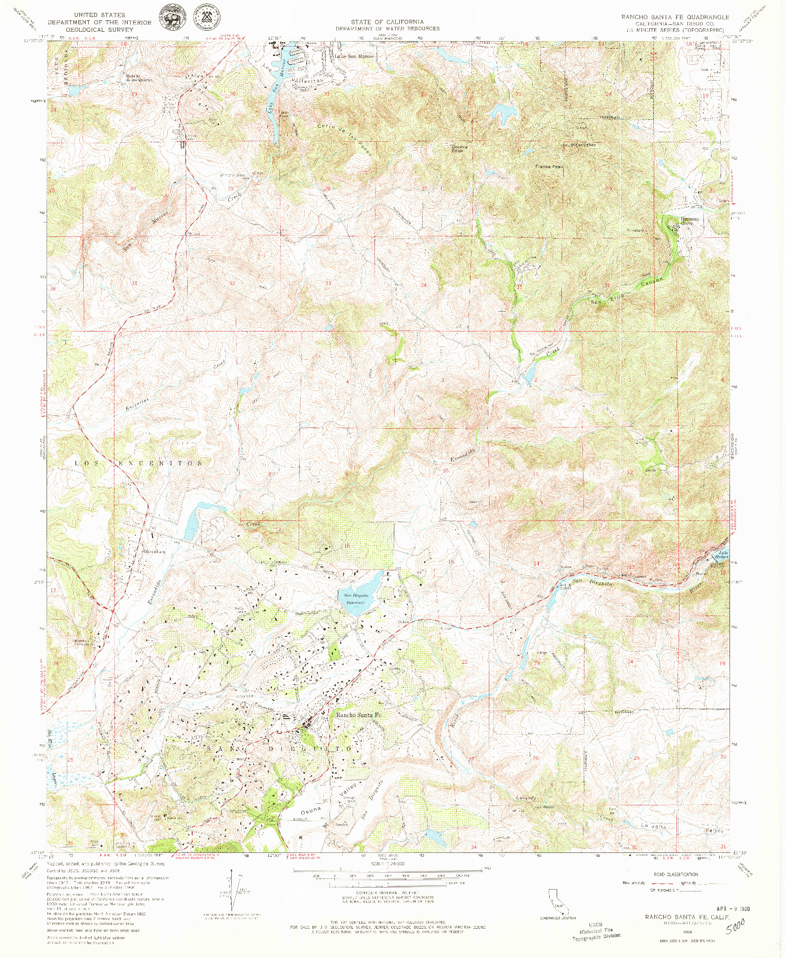 USGS 1:24000-SCALE QUADRANGLE FOR RANCHO SANTA FE, CA 1968