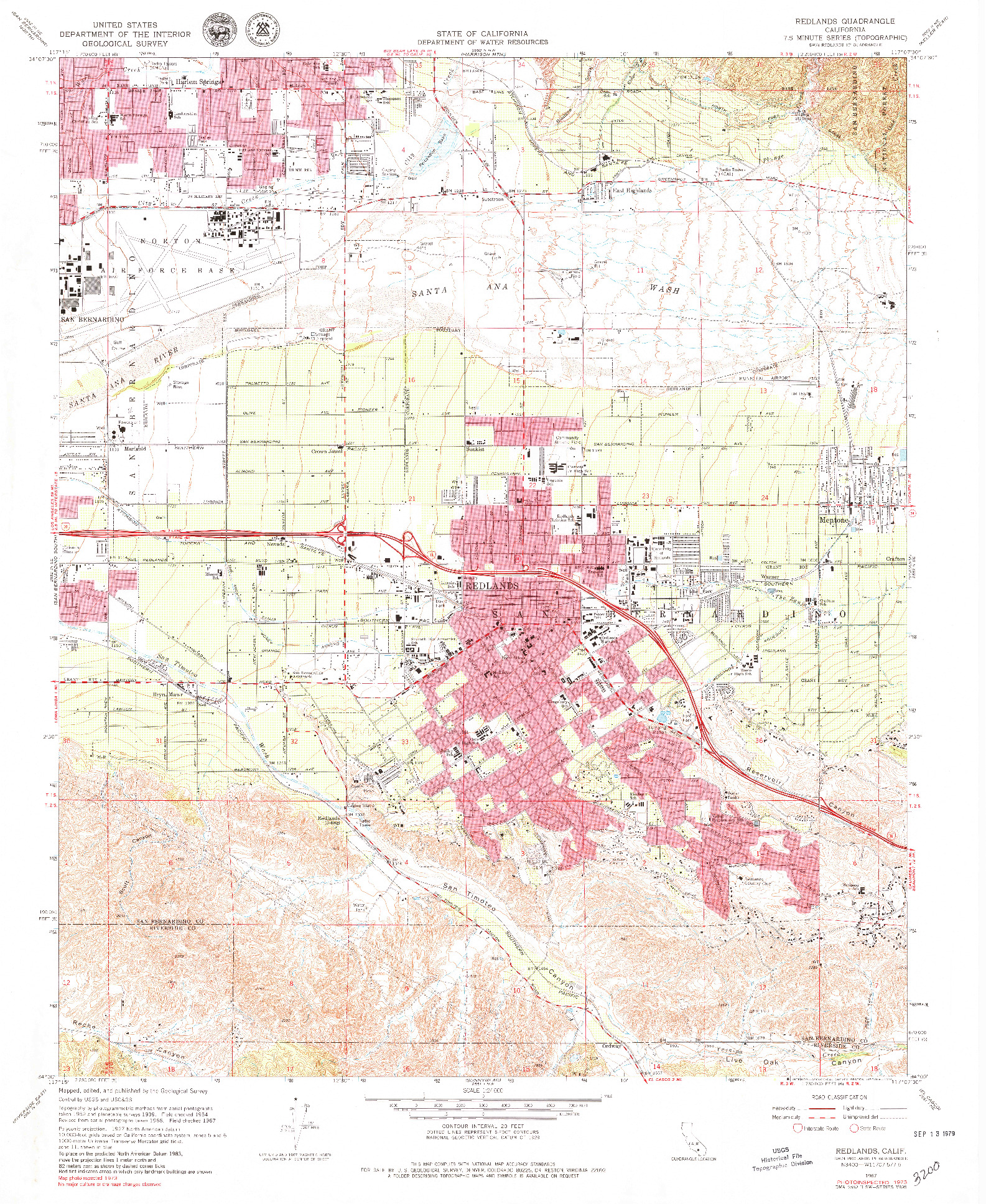 USGS 1:24000-SCALE QUADRANGLE FOR REDLANDS, CA 1967