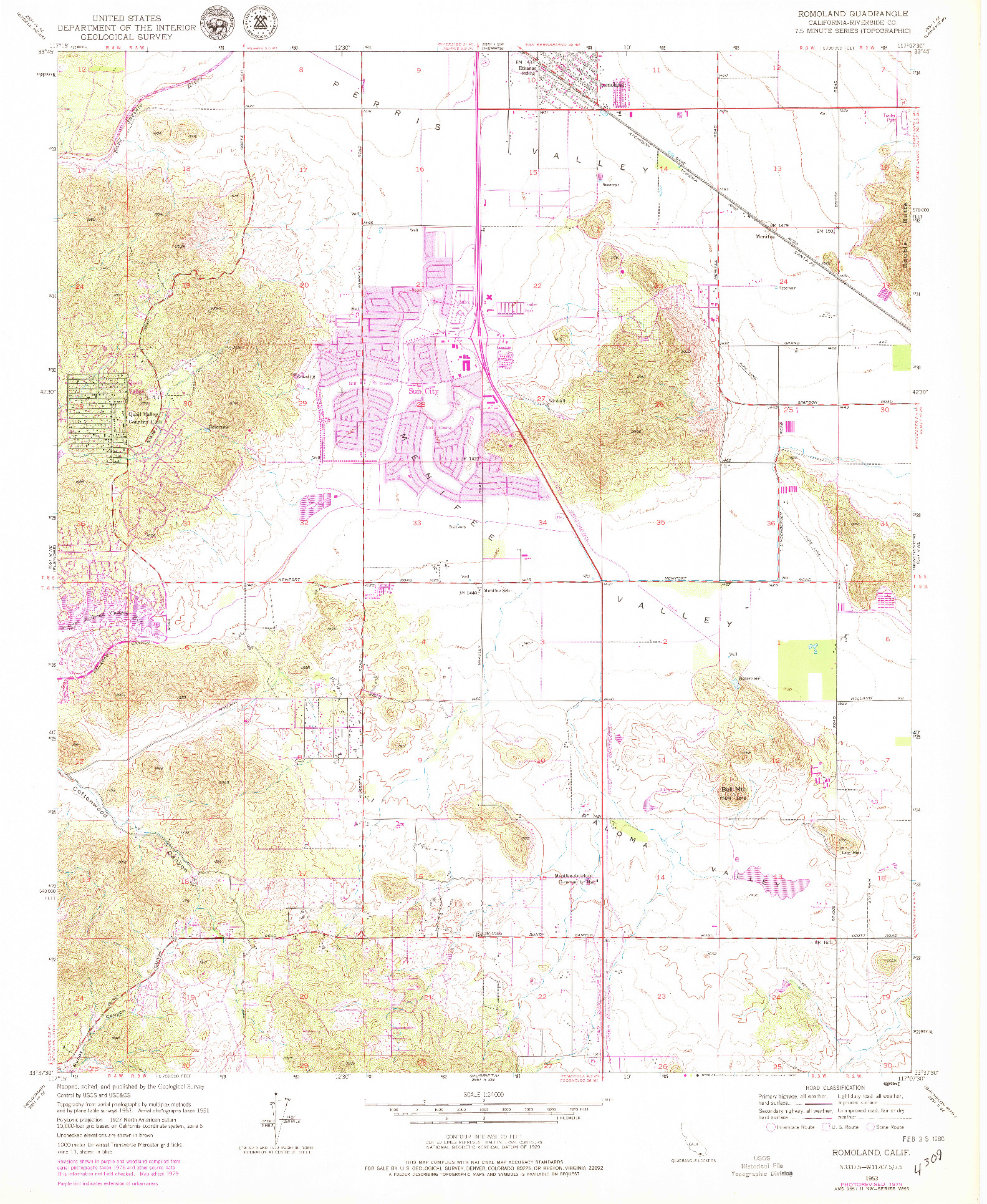 USGS 1:24000-SCALE QUADRANGLE FOR ROMOLAND, CA 1953