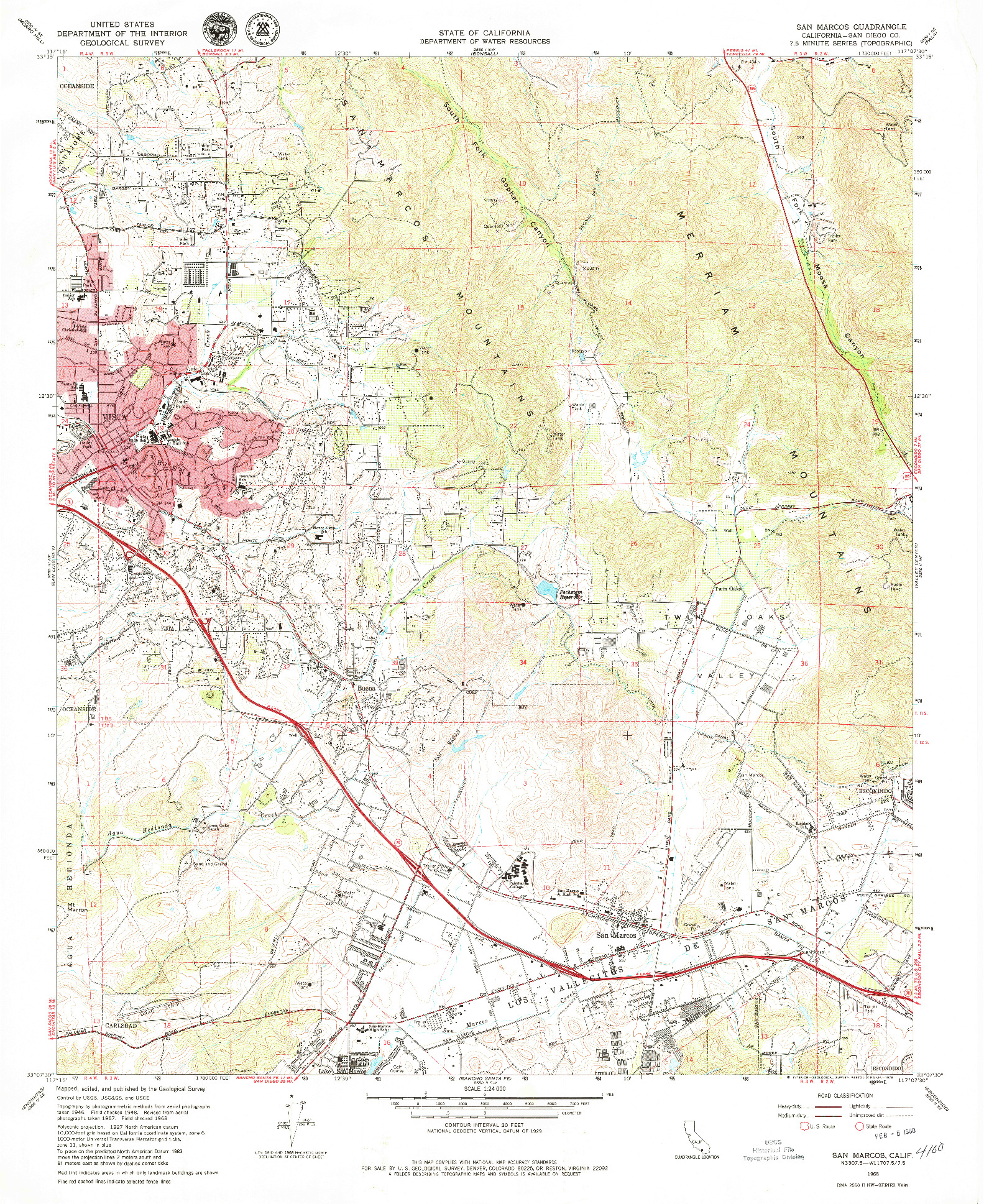 USGS 1:24000-SCALE QUADRANGLE FOR SAN MARCOS, CA 1968