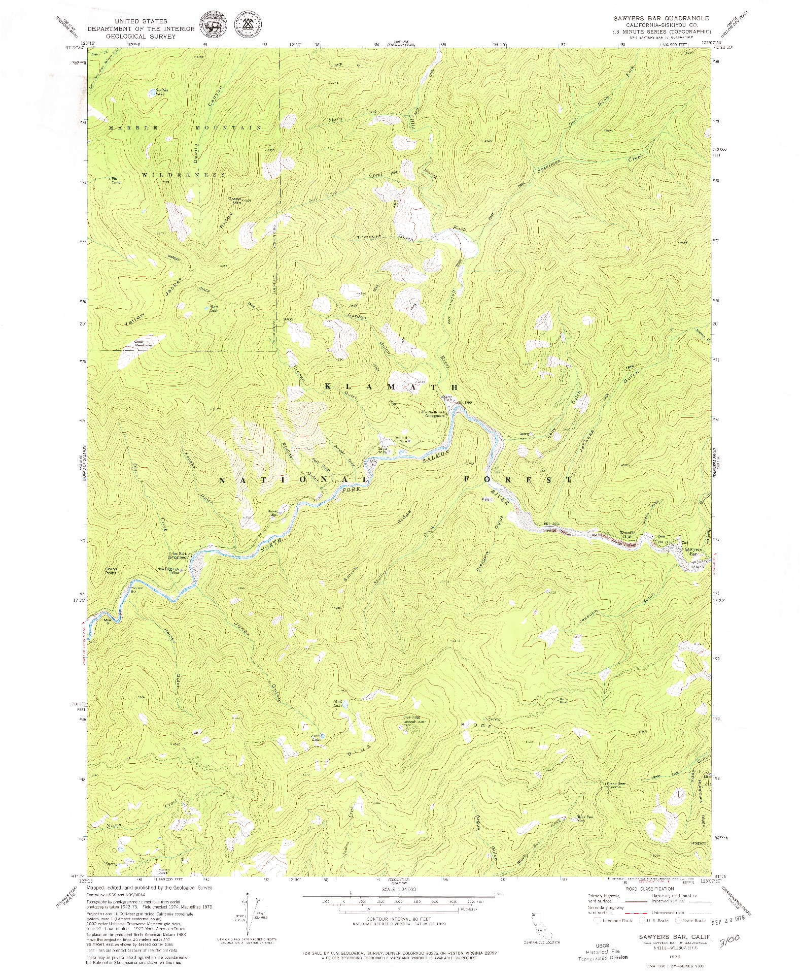 USGS 1:24000-SCALE QUADRANGLE FOR SAWYERS BAR, CA 1979