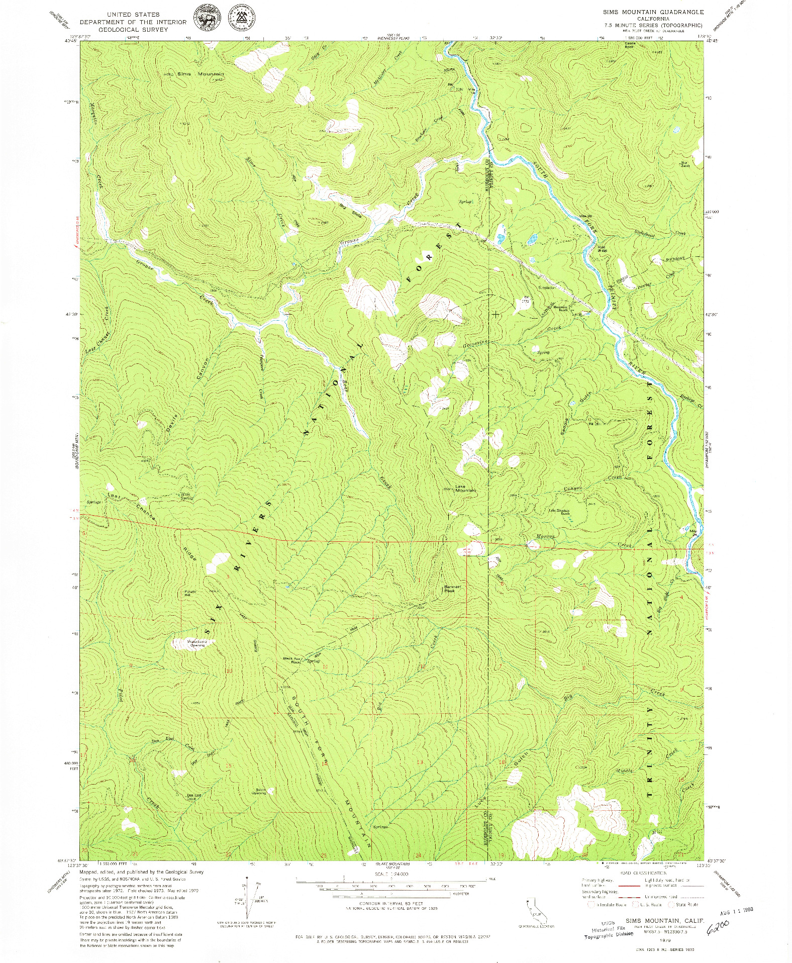 USGS 1:24000-SCALE QUADRANGLE FOR SIMS MOUNTAIN, CA 1979