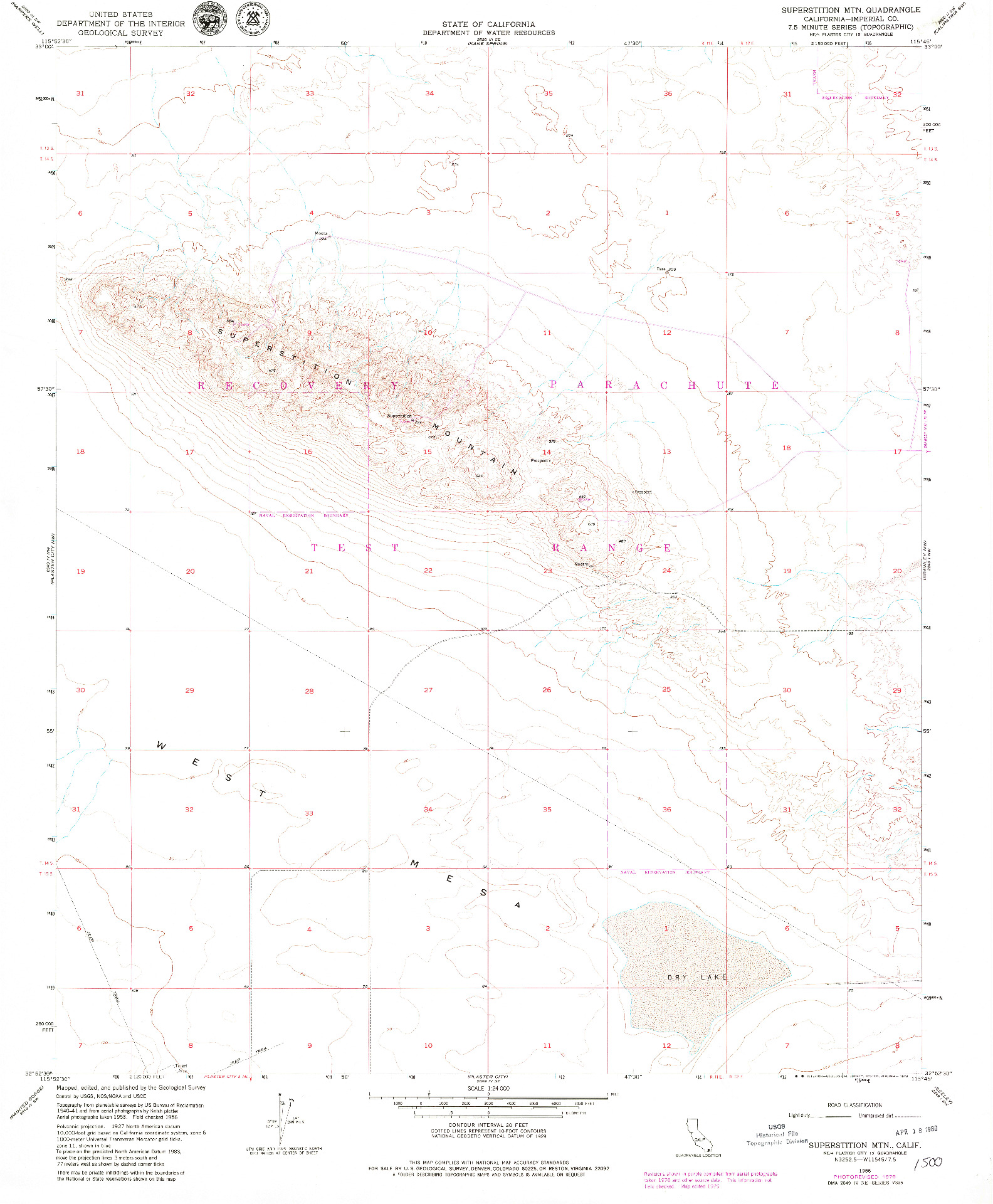 USGS 1:24000-SCALE QUADRANGLE FOR SUPERSTITION MTN., CA 1956