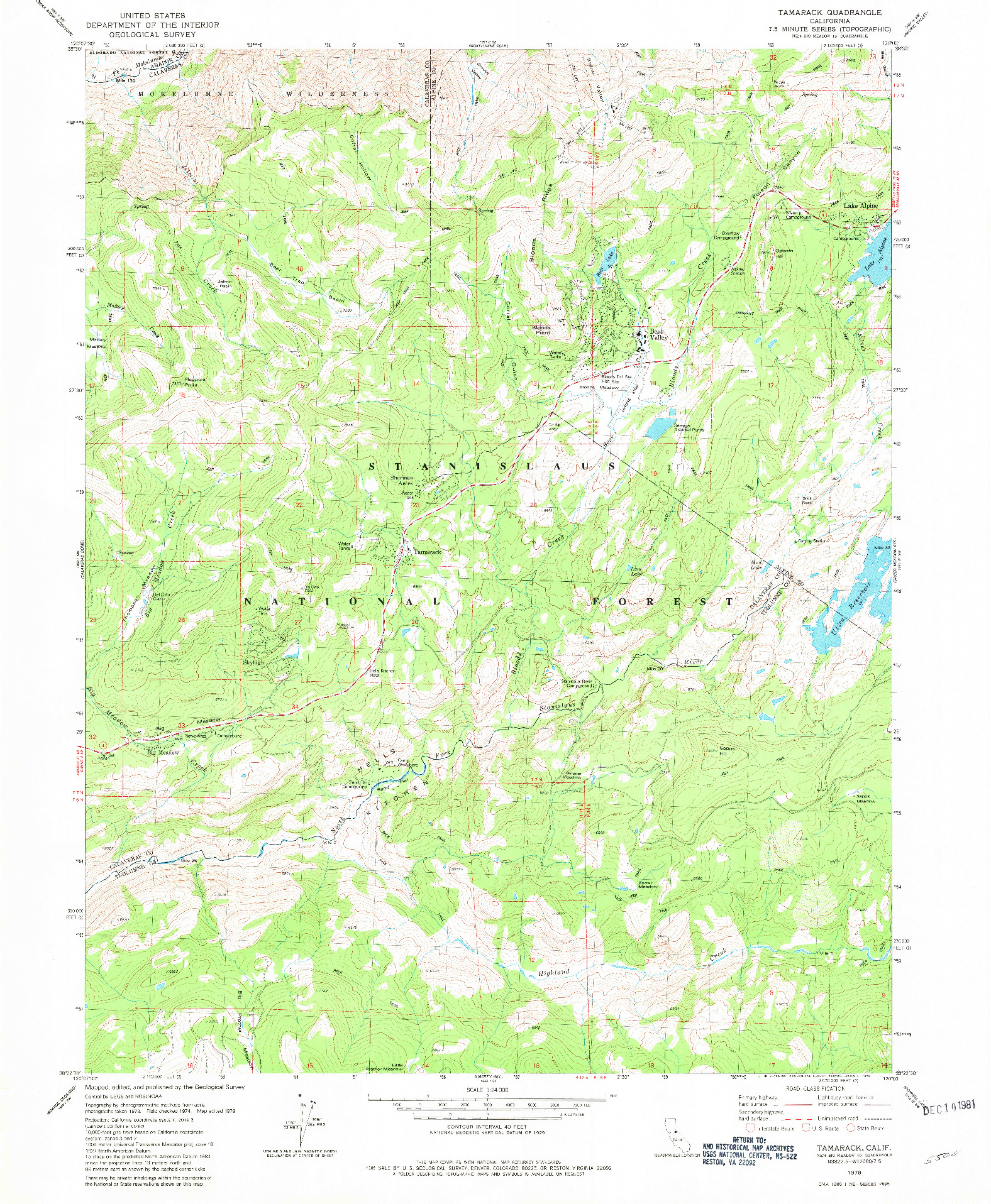 USGS 1:24000-SCALE QUADRANGLE FOR TAMARACK, CA 1979