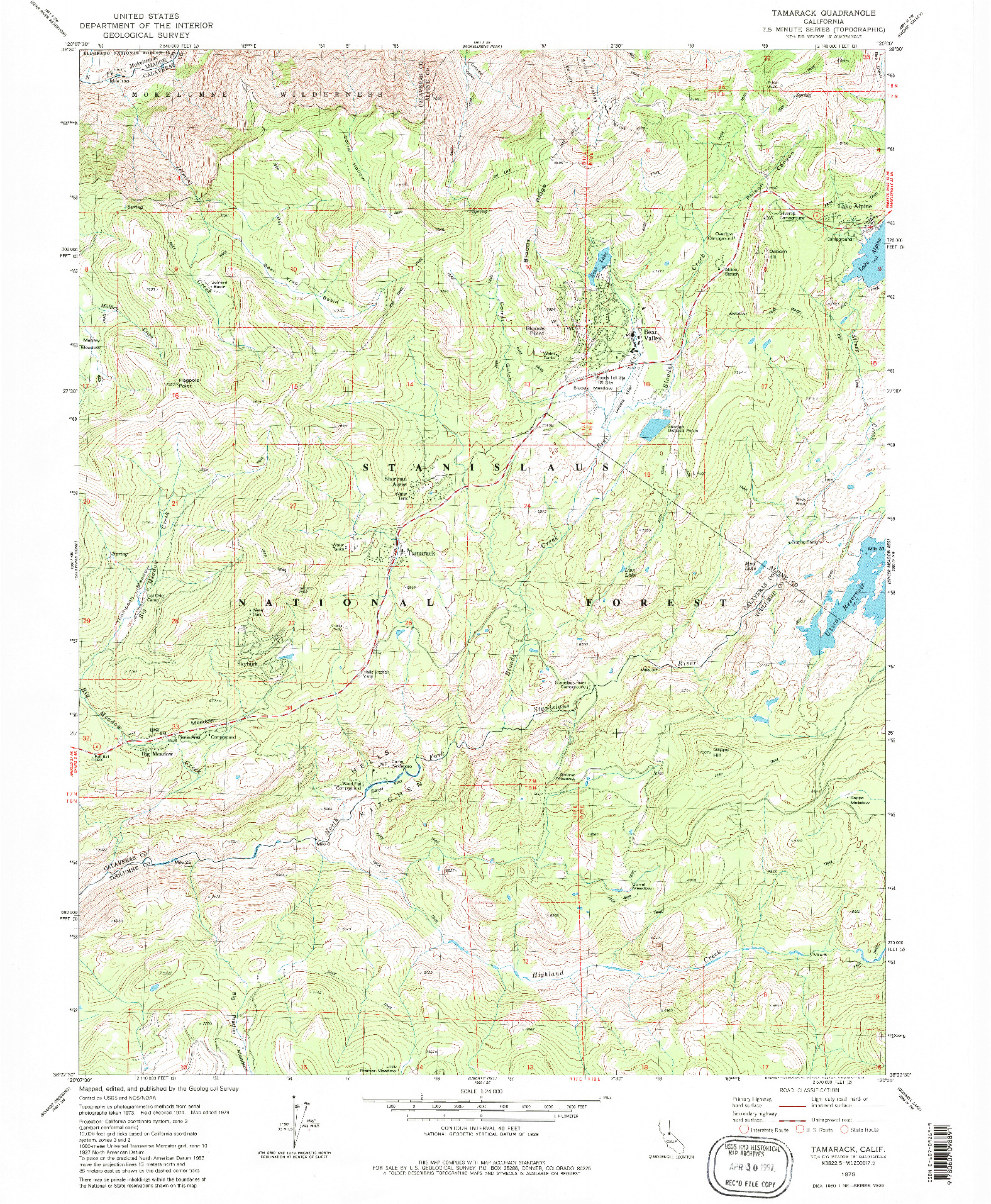 USGS 1:24000-SCALE QUADRANGLE FOR TAMARACK, CA 1979