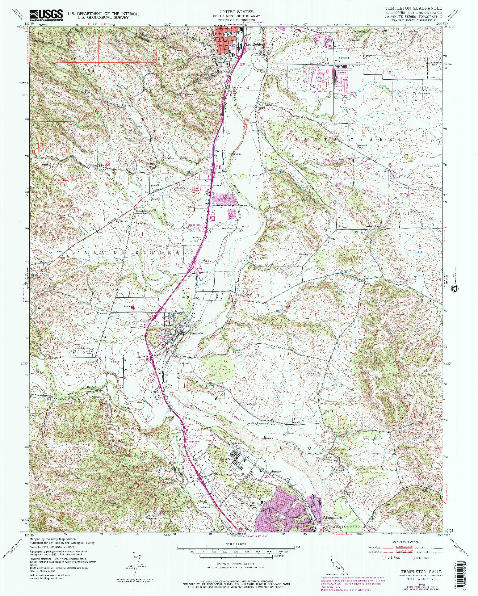 USGS 1:24000-SCALE QUADRANGLE FOR TEMPLETON, CA 1948