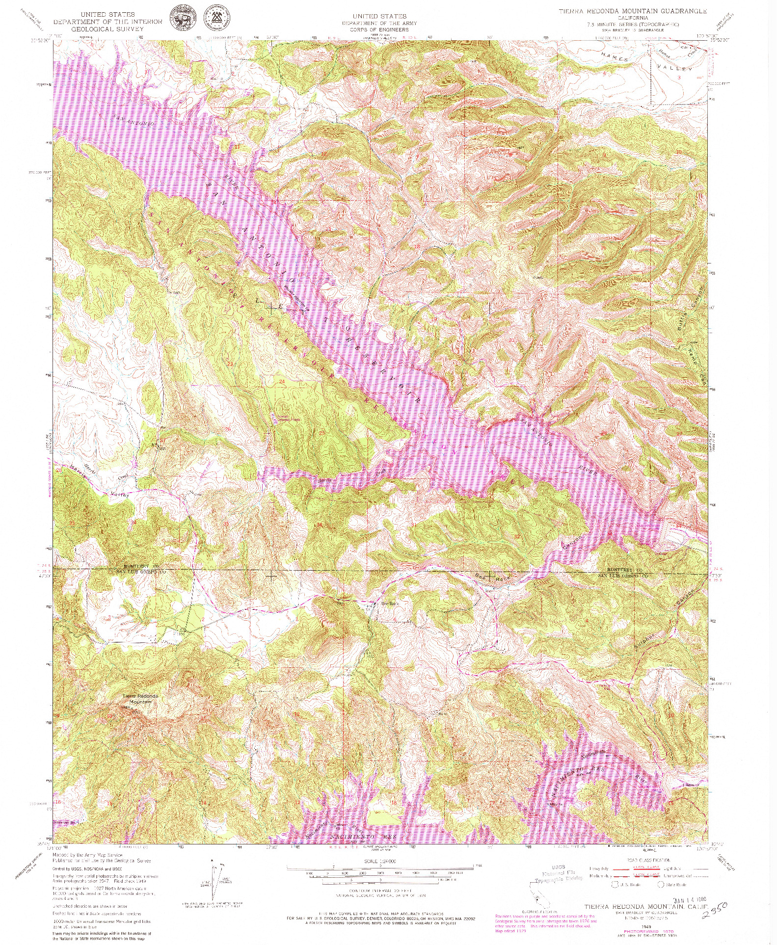 USGS 1:24000-SCALE QUADRANGLE FOR TIERRA REDONDA MOUNTAIN, CA 1949