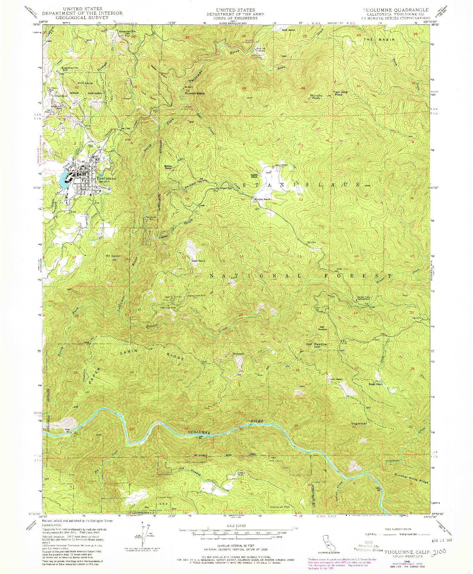 USGS 1:24000-SCALE QUADRANGLE FOR TUOLUMNE, CA 1948