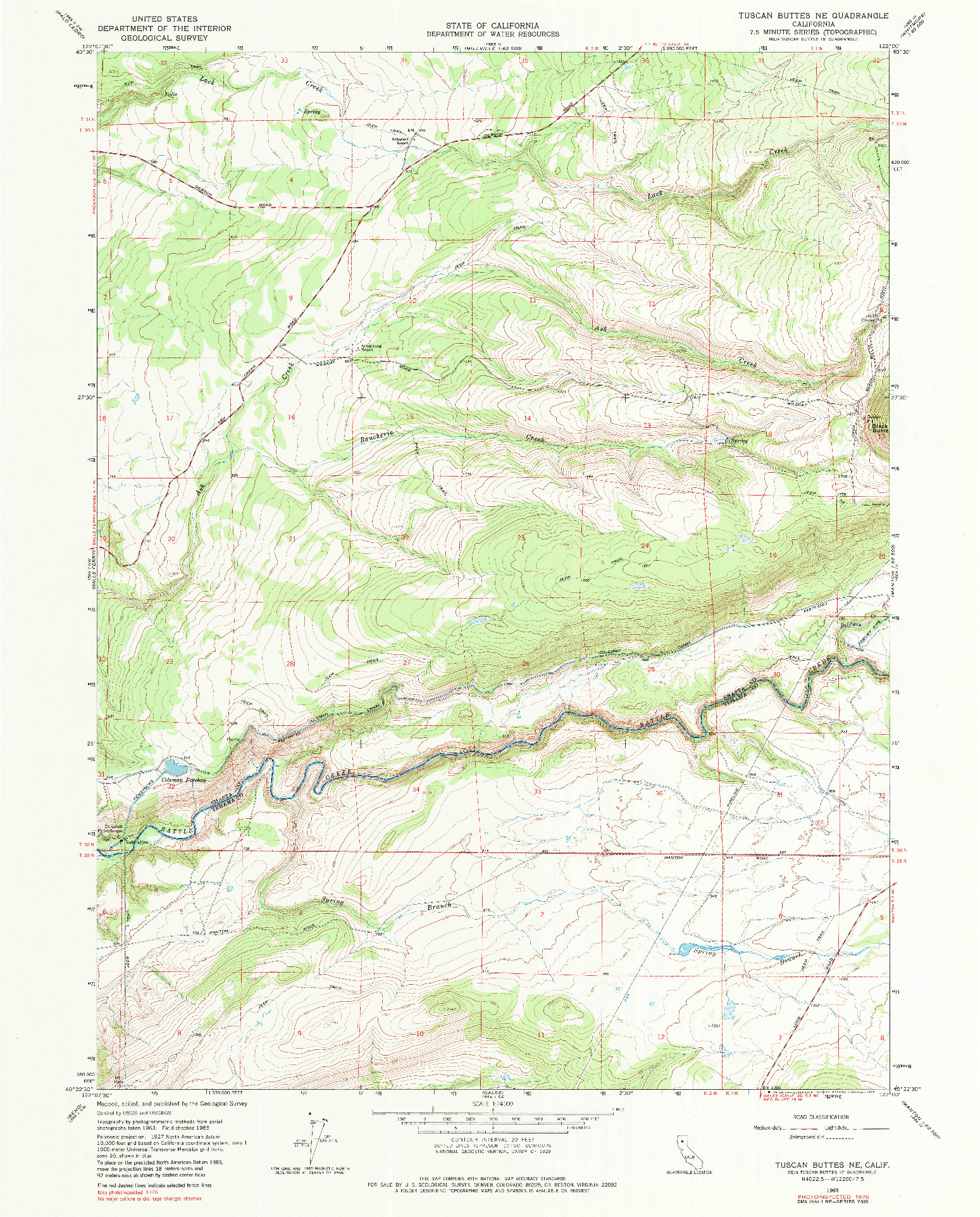 USGS 1:24000-SCALE QUADRANGLE FOR TUSCAN BUTTES NE, CA 1965