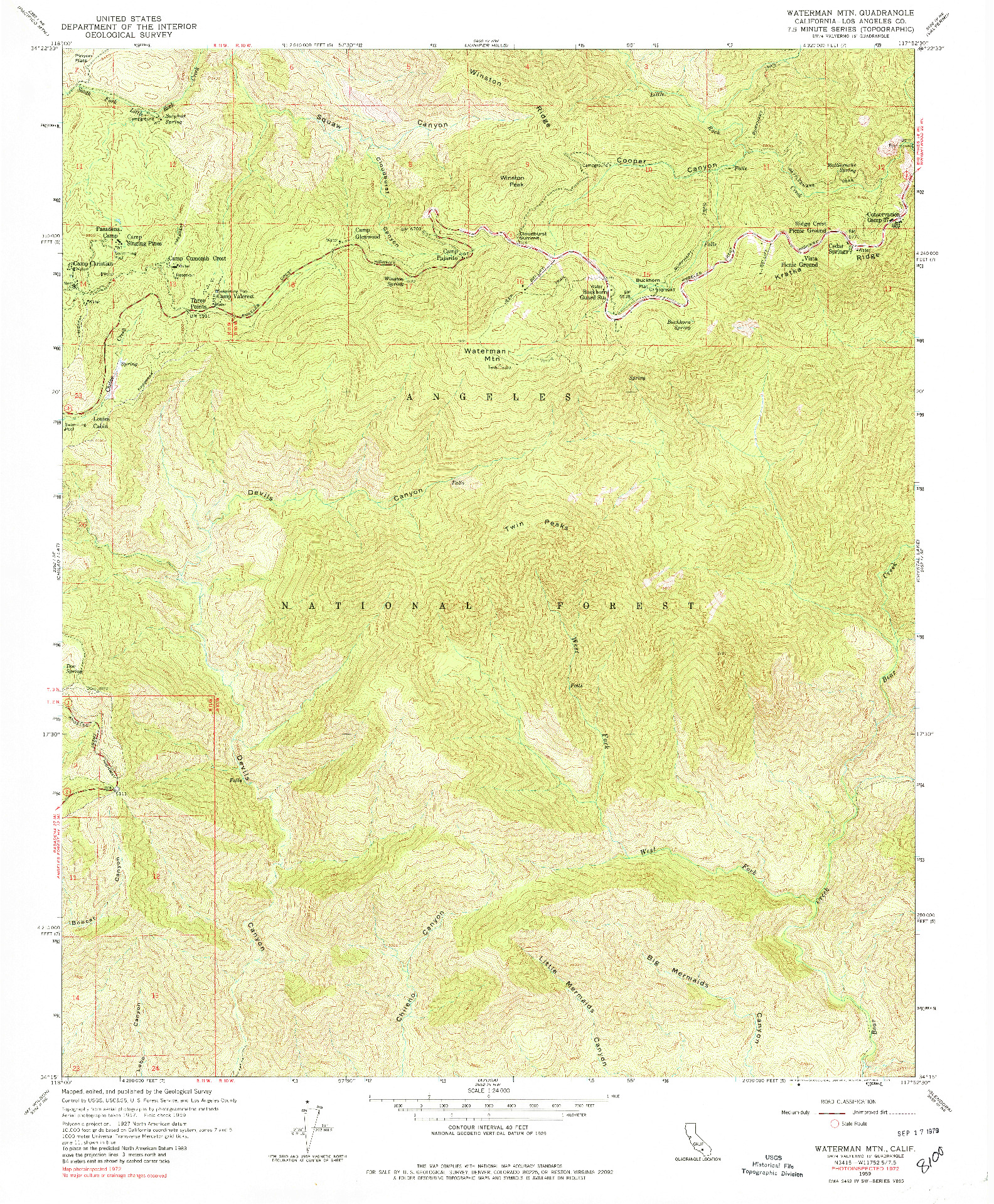 USGS 1:24000-SCALE QUADRANGLE FOR WATERMAN MTN, CA 1959