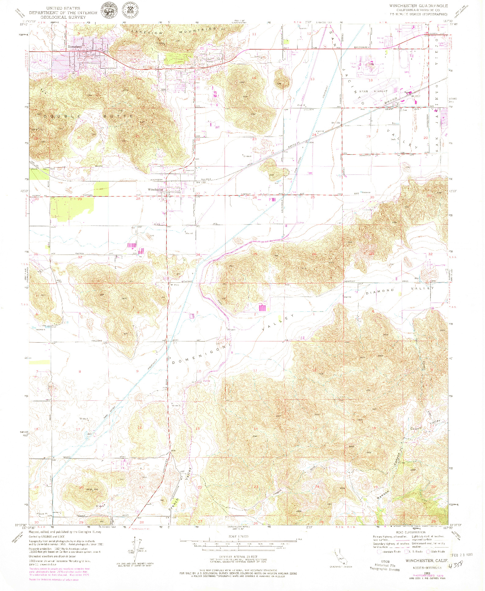 USGS 1:24000-SCALE QUADRANGLE FOR WINCHESTER, CA 1953