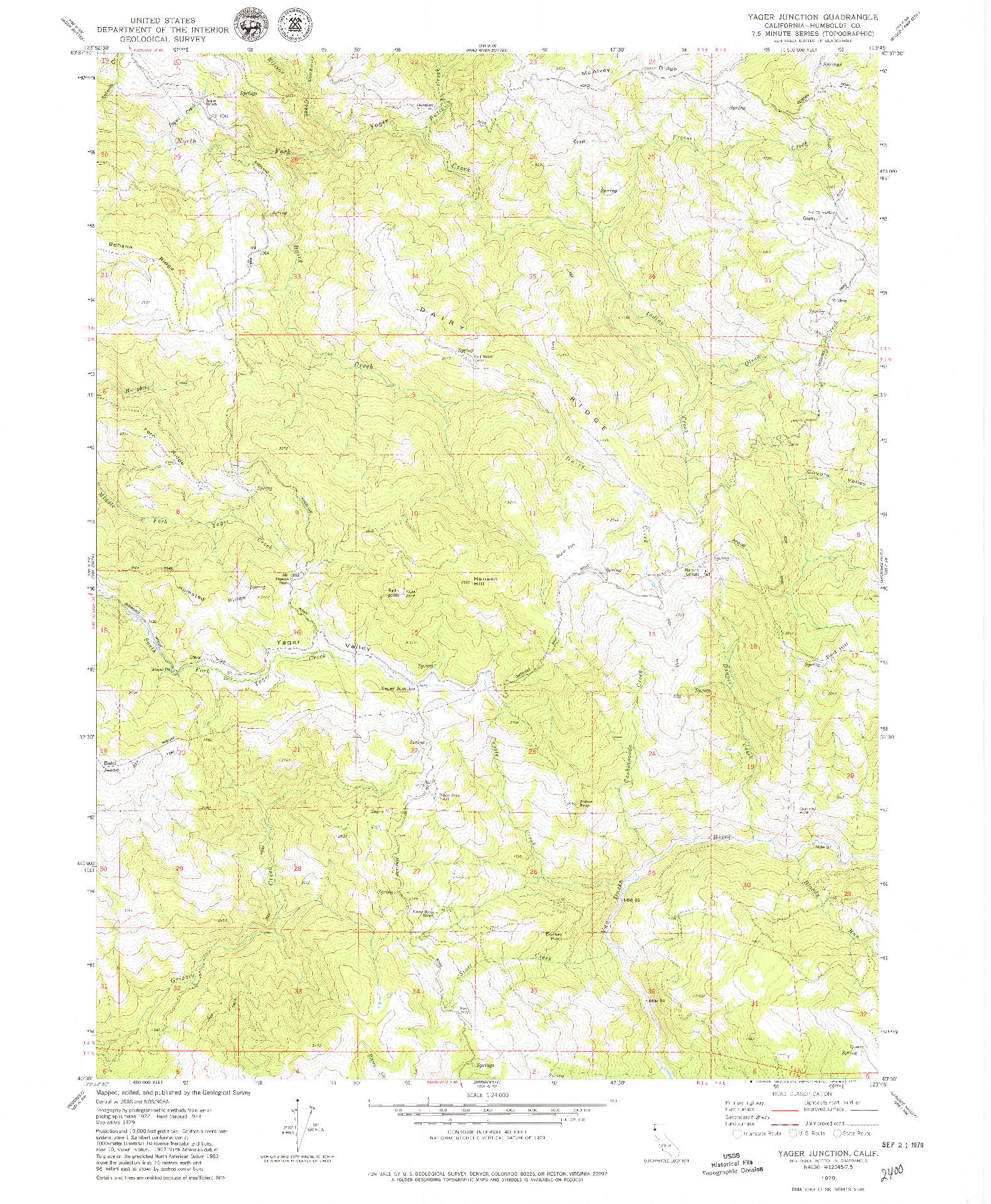 USGS 1:24000-SCALE QUADRANGLE FOR YAGER JUNCTION, CA 1979