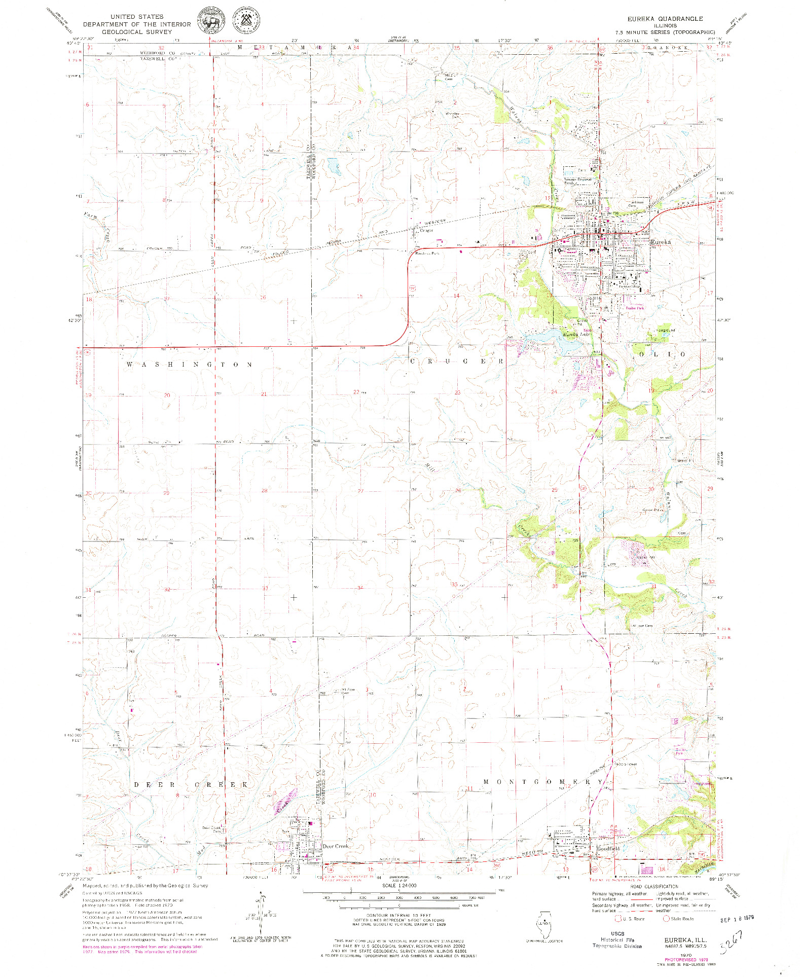 USGS 1:24000-SCALE QUADRANGLE FOR EUREKA, IL 1970