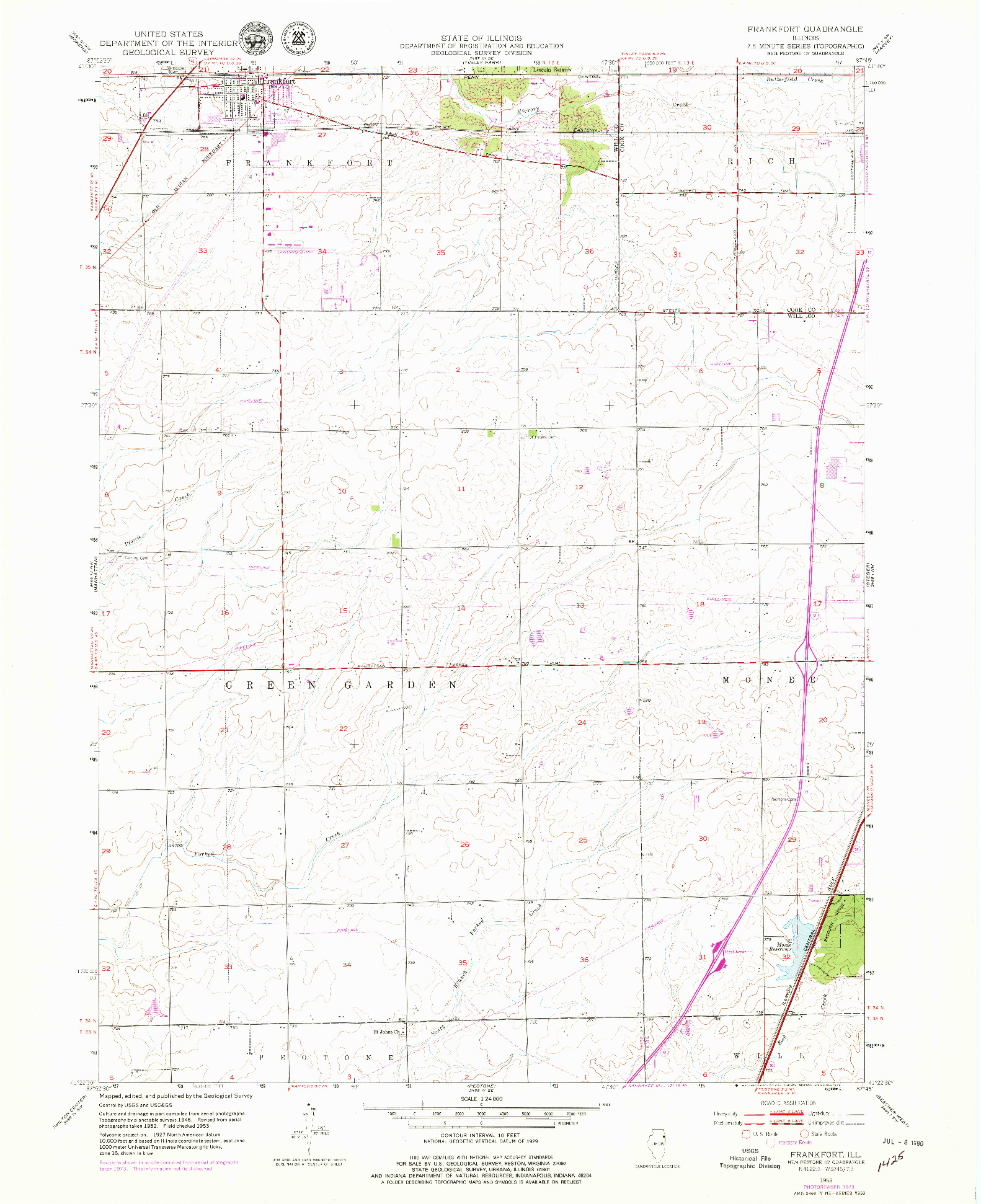 USGS 1:24000-SCALE QUADRANGLE FOR FRANKFORT, IL 1953