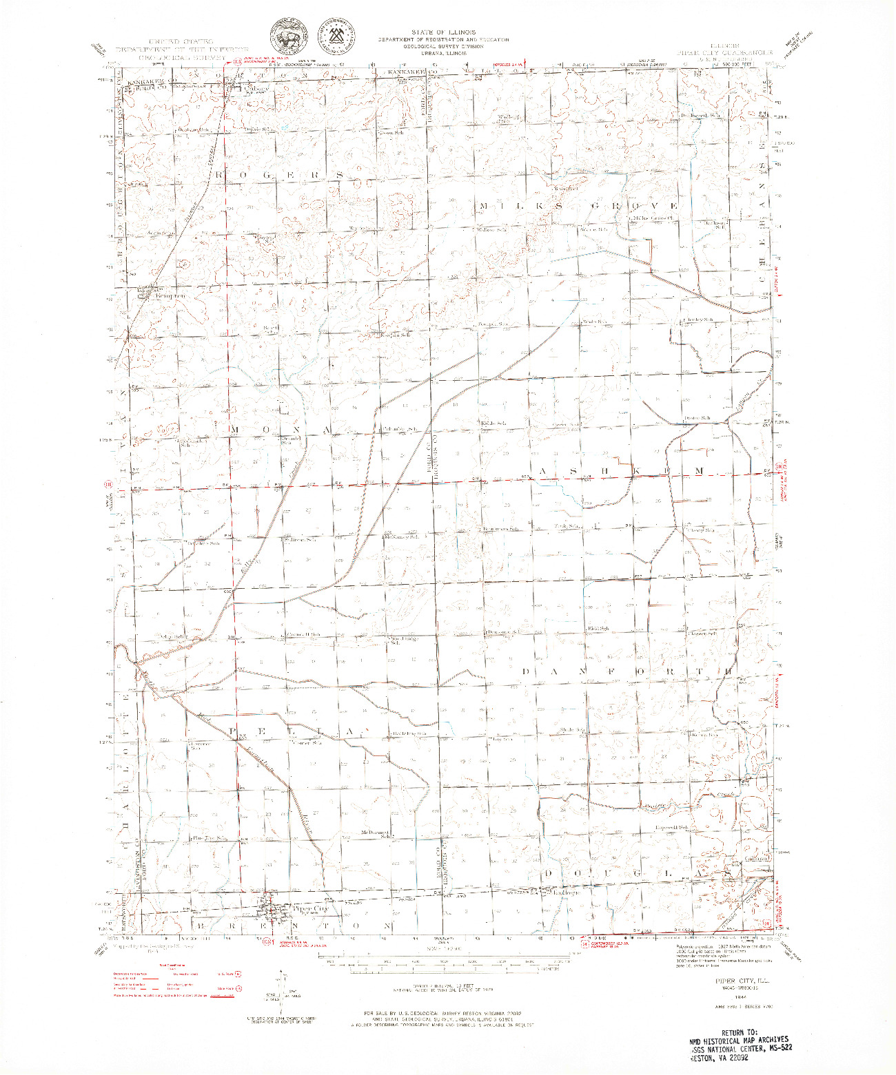 USGS 1:62500-SCALE QUADRANGLE FOR PIPER CITY, IL 1944