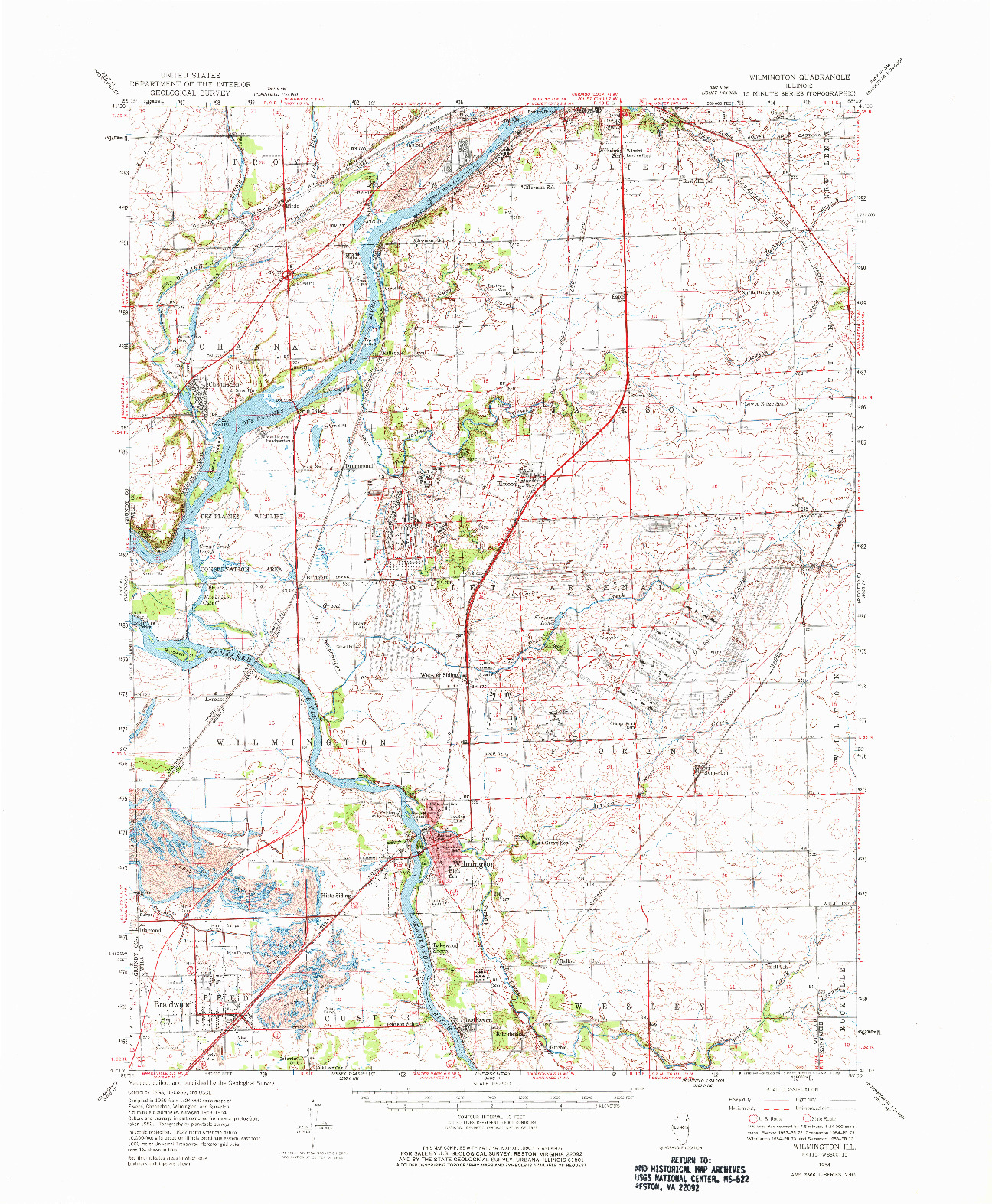 USGS 1:62500-SCALE QUADRANGLE FOR WILMINGTON, IL 1954