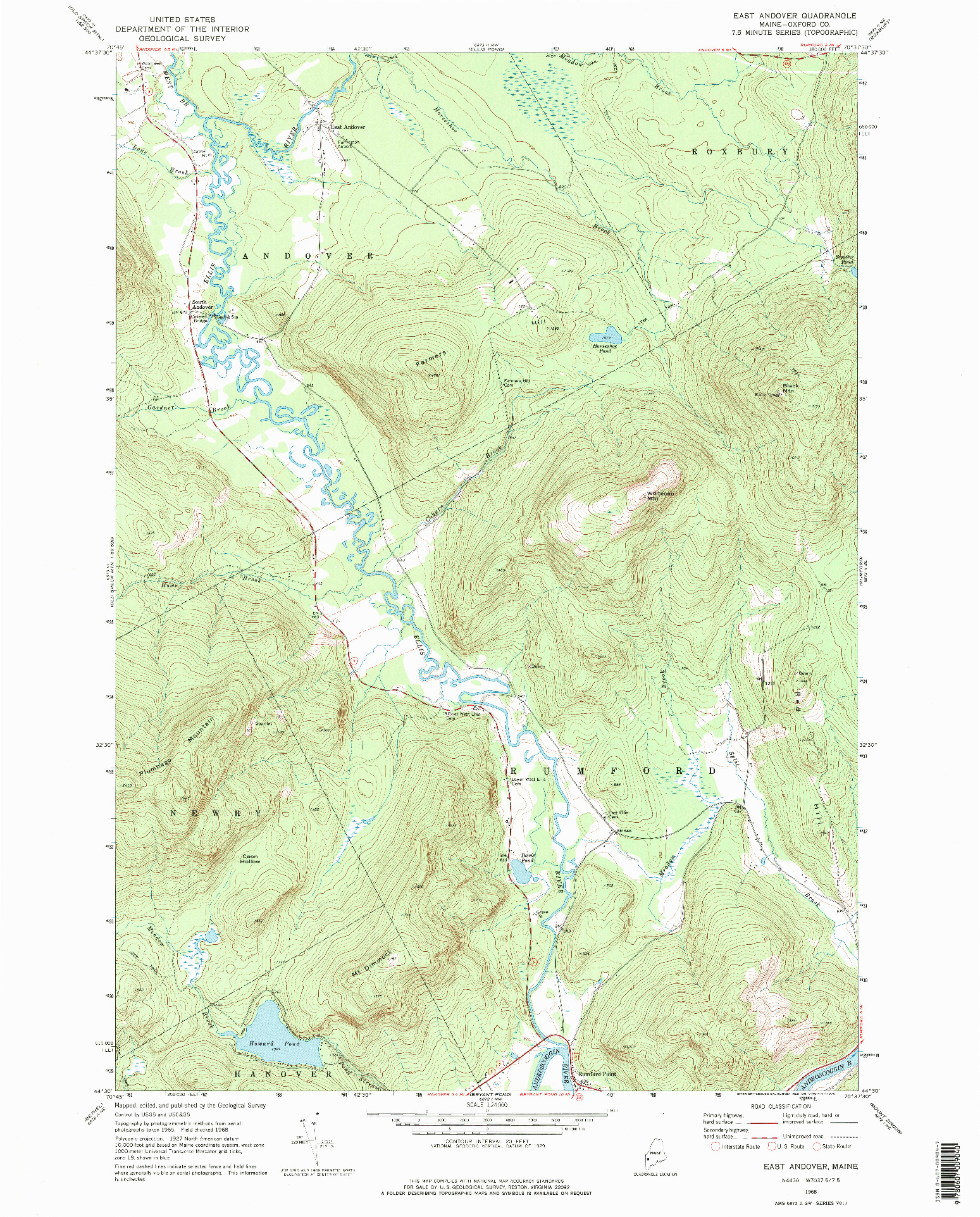 USGS 1:24000-SCALE QUADRANGLE FOR EAST ANDOVER, ME 1968