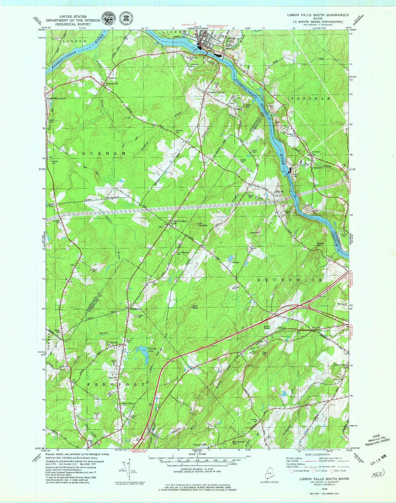 USGS 1:24000-SCALE QUADRANGLE FOR LISBON FALLS SOUTH, ME 1979