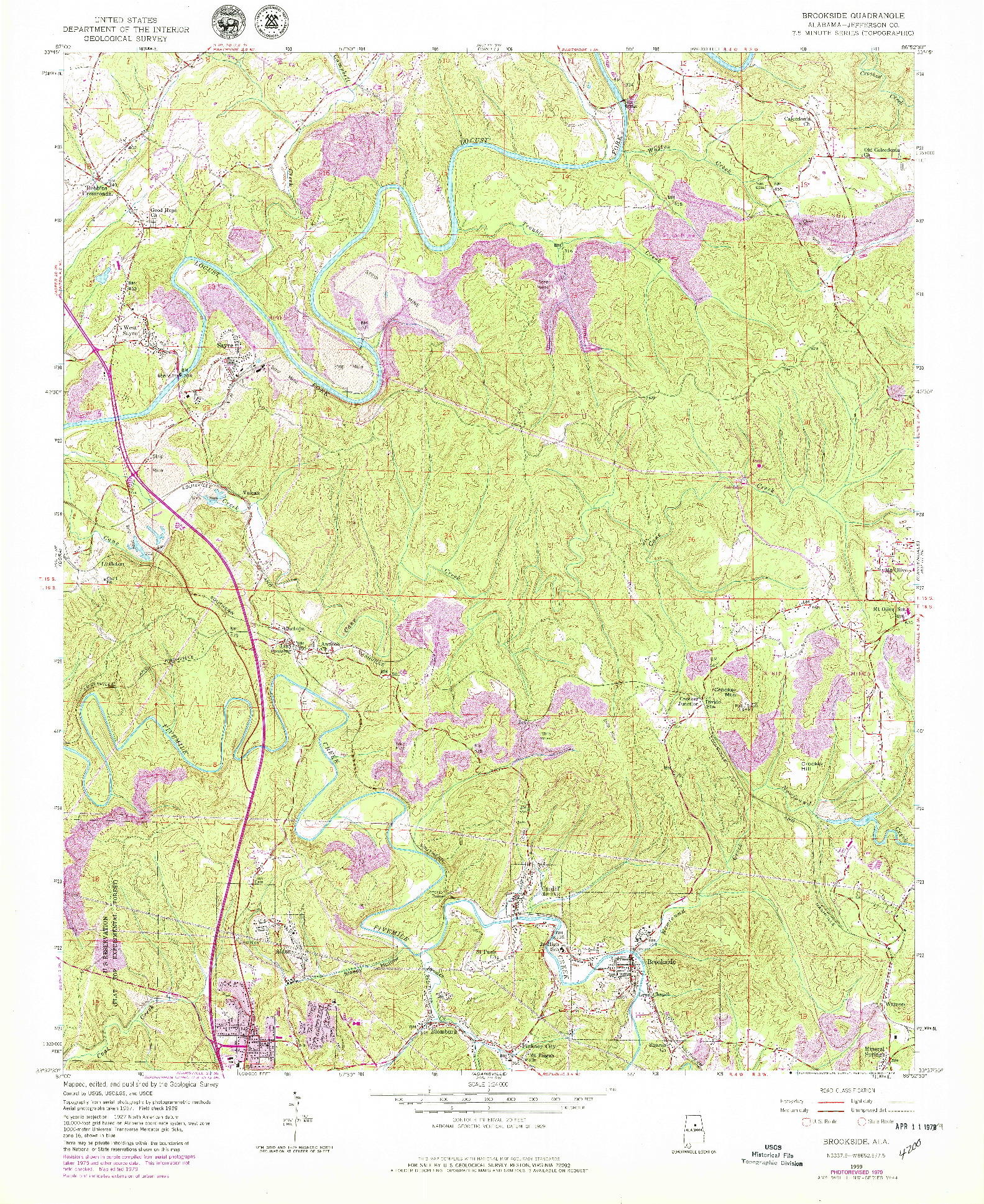 USGS 1:24000-SCALE QUADRANGLE FOR BROOKSIDE, AL 1959