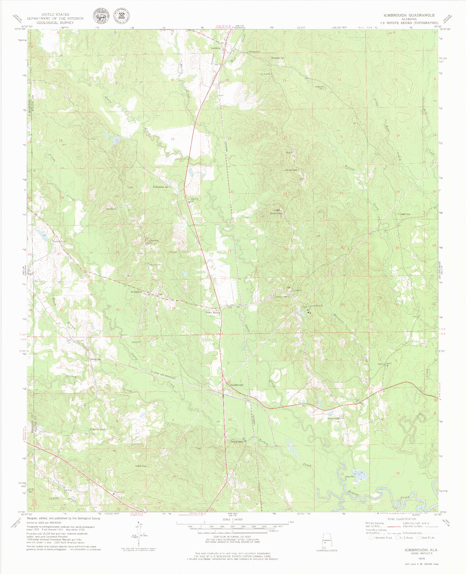 USGS 1:24000-SCALE QUADRANGLE FOR KIMBROUGH, AL 1978