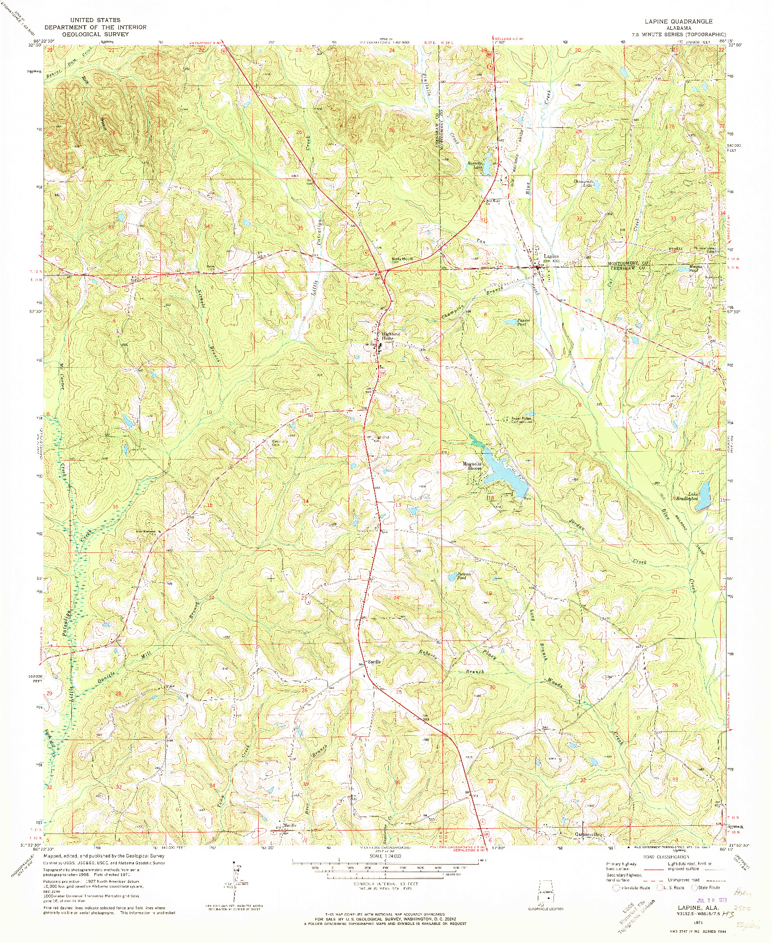 USGS 1:24000-SCALE QUADRANGLE FOR LAPINE, AL 1971