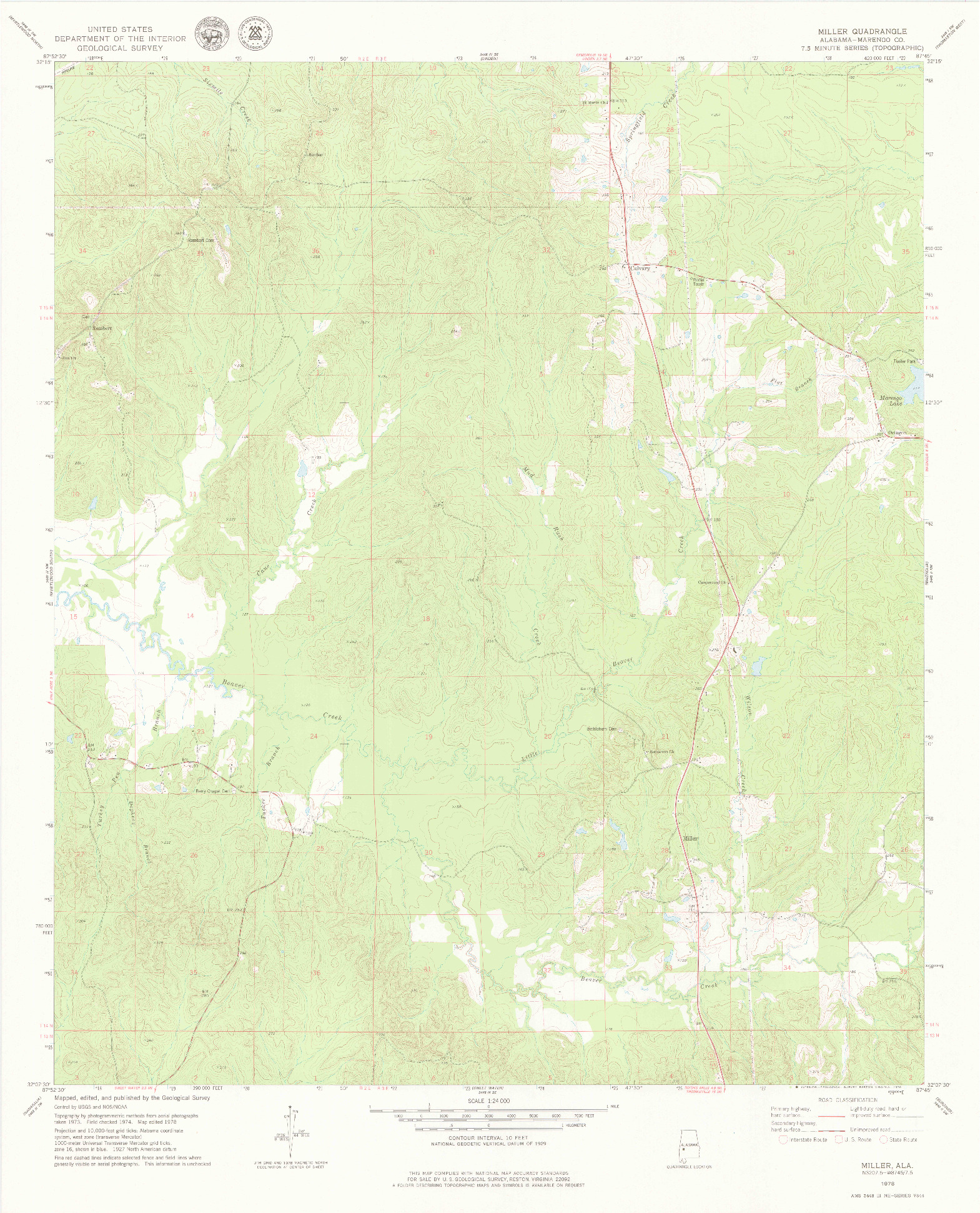 USGS 1:24000-SCALE QUADRANGLE FOR MILLER, AL 1978
