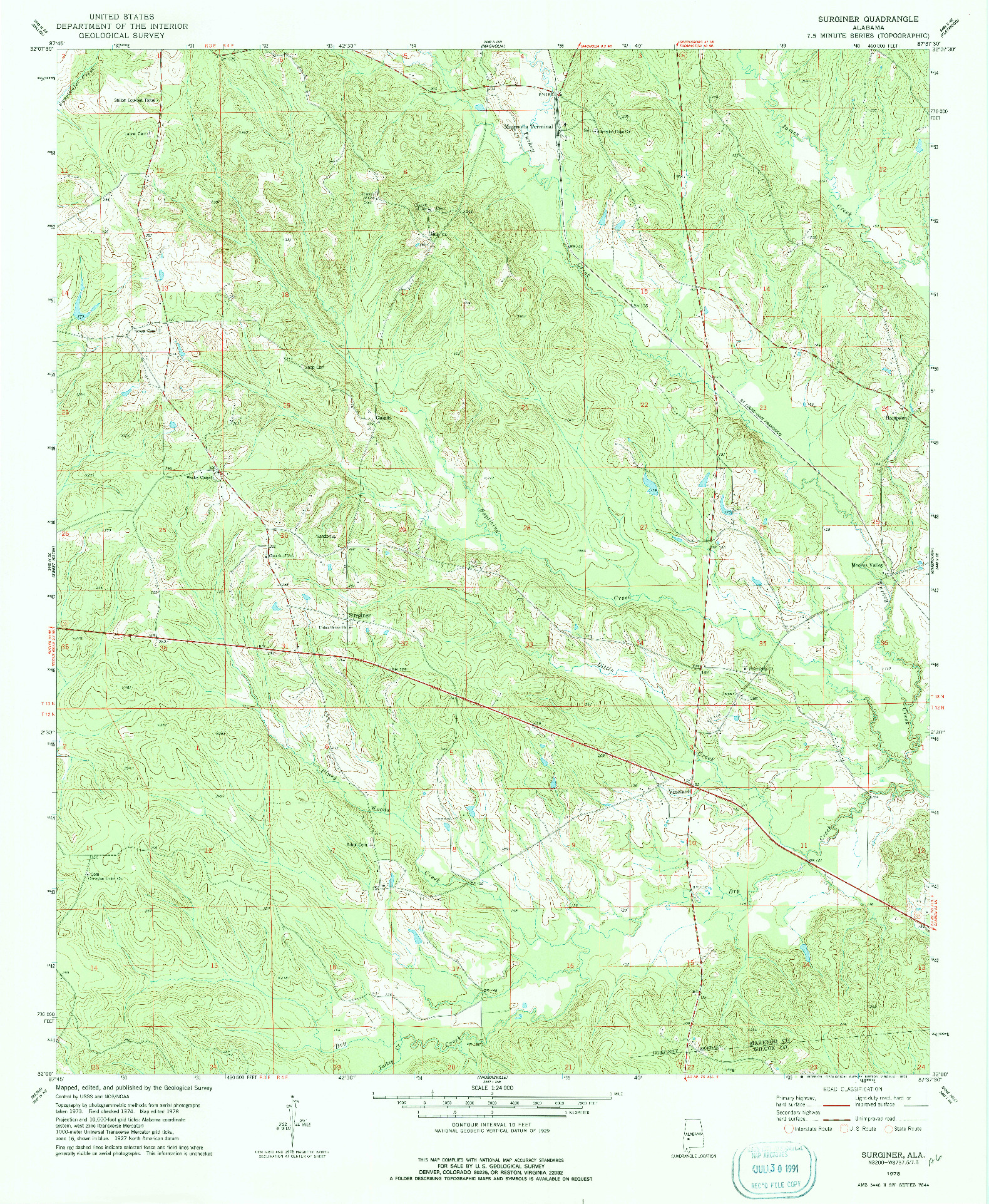 USGS 1:24000-SCALE QUADRANGLE FOR SURGINER, AL 1978