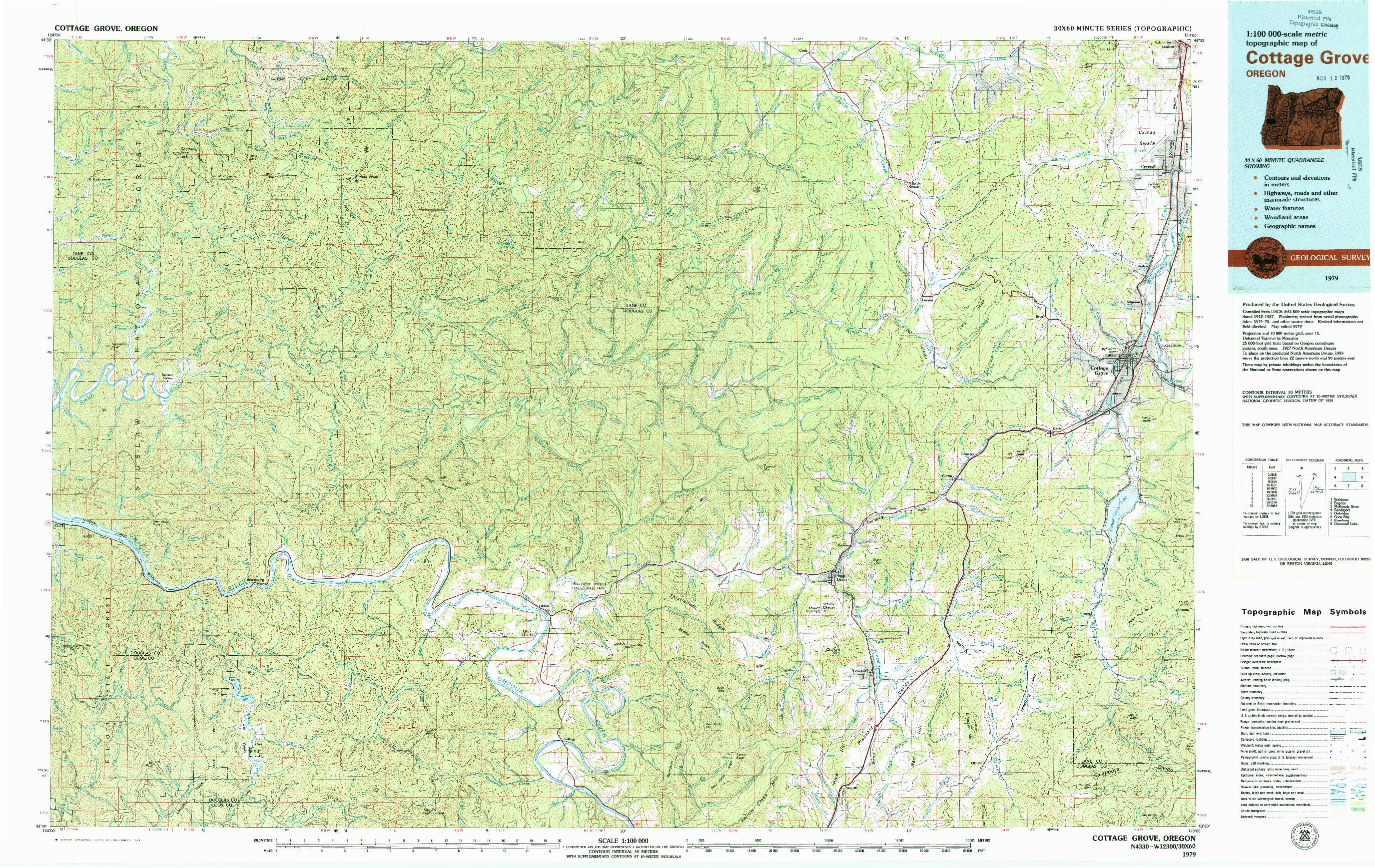 USGS 1:100000-SCALE QUADRANGLE FOR COTTAGE GROVE, OR 1979