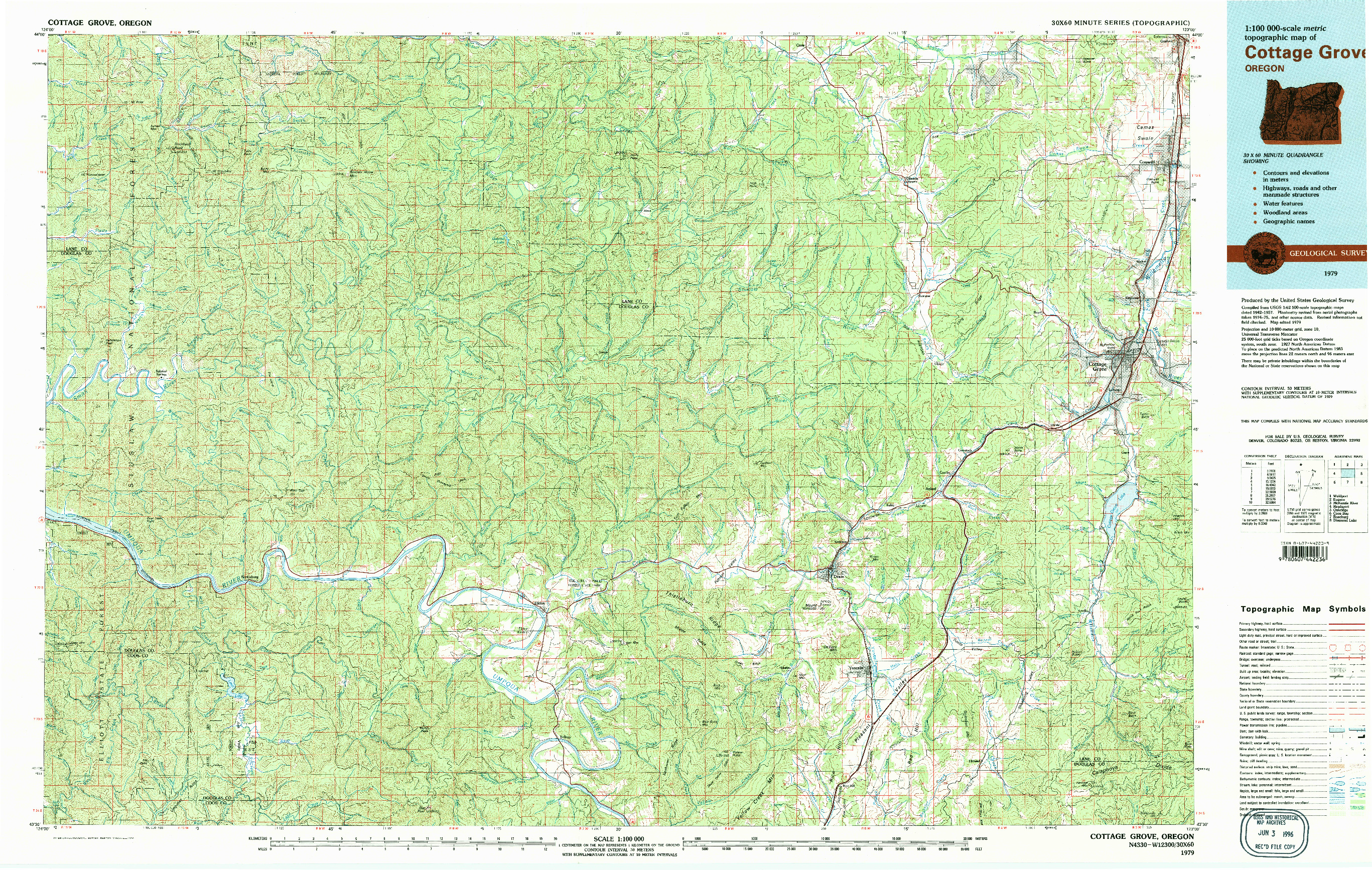 USGS 1:100000-SCALE QUADRANGLE FOR COTTAGE GROVE, OR 1979