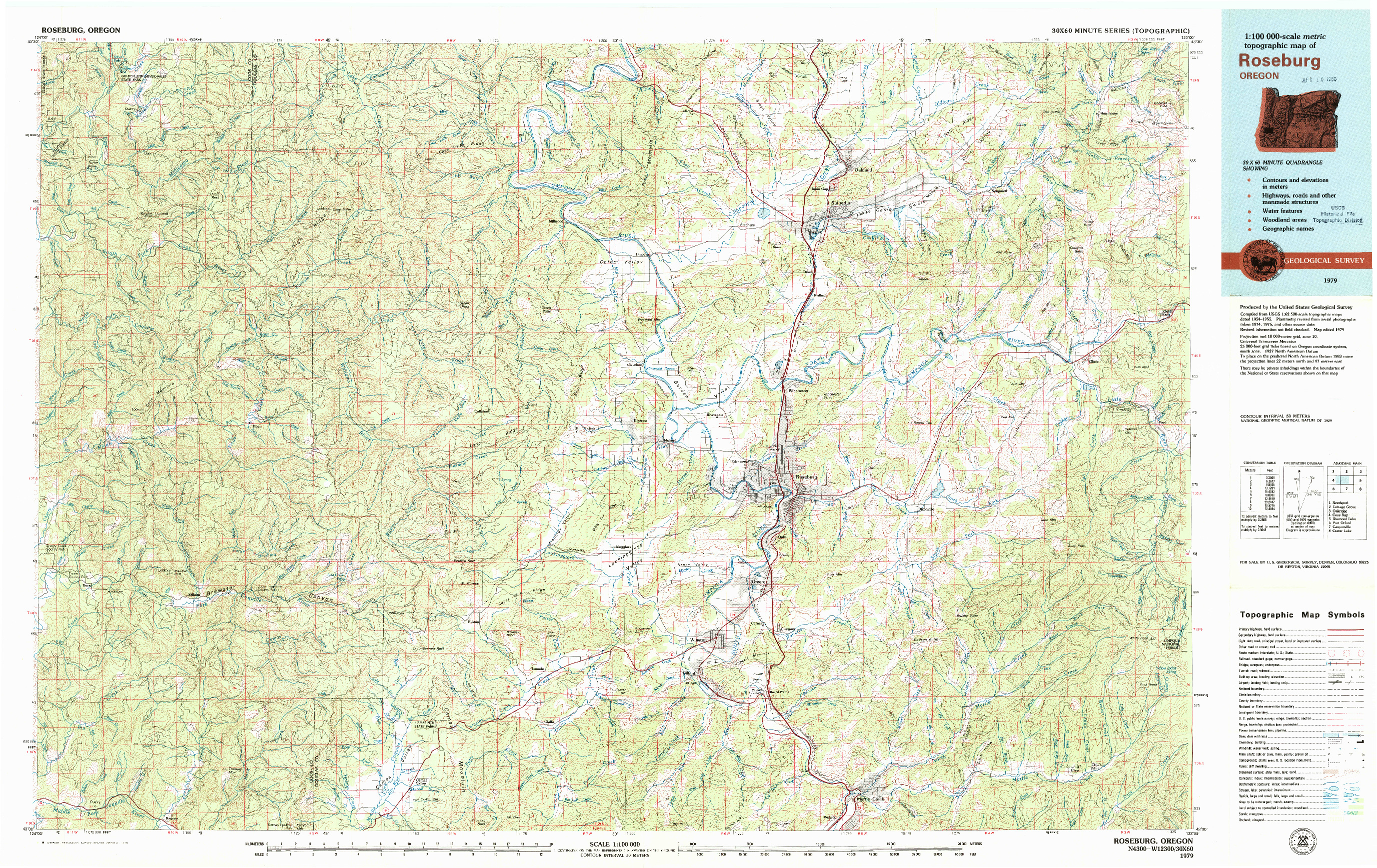 USGS 1:100000-SCALE QUADRANGLE FOR ROSEBURG, OR 1979