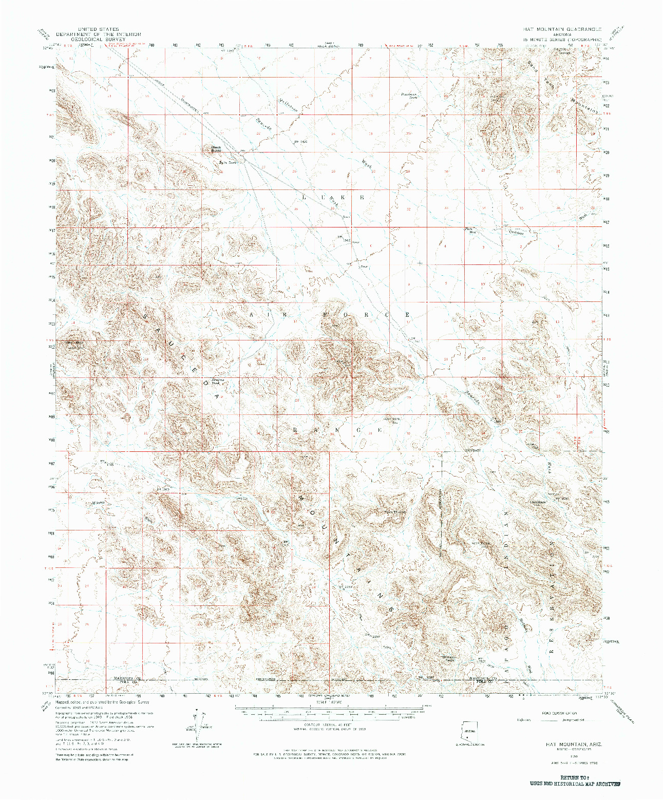 USGS 1:62500-SCALE QUADRANGLE FOR HAT MOUNTAIN, AZ 1958